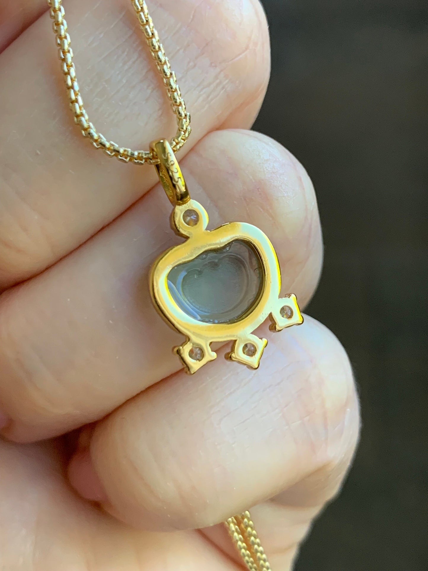 Natural Guatemalan Light Teal Green Jadeite Ruyi Lock Pendant S925 Sterling Silver Yellow Gold Finish 天然冰危蓝绿翡翠银镶如意吊坠