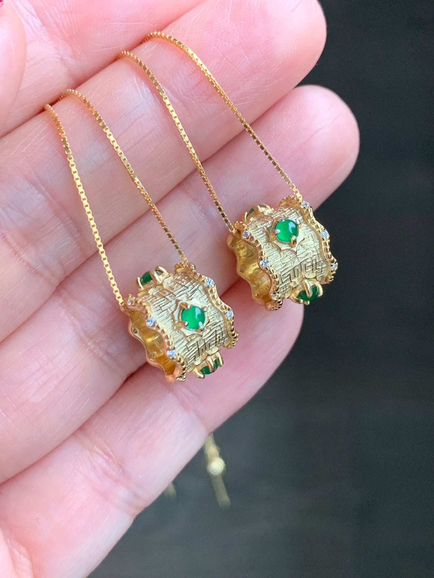 Natural Guatemalan Icy Highly Translucent Vibrant Green Jadeite Circle Pendant Necklace Sterling Silver YG Finish 16.5” 天然高冰危绿翡翠圆圈银镶锁骨链套链