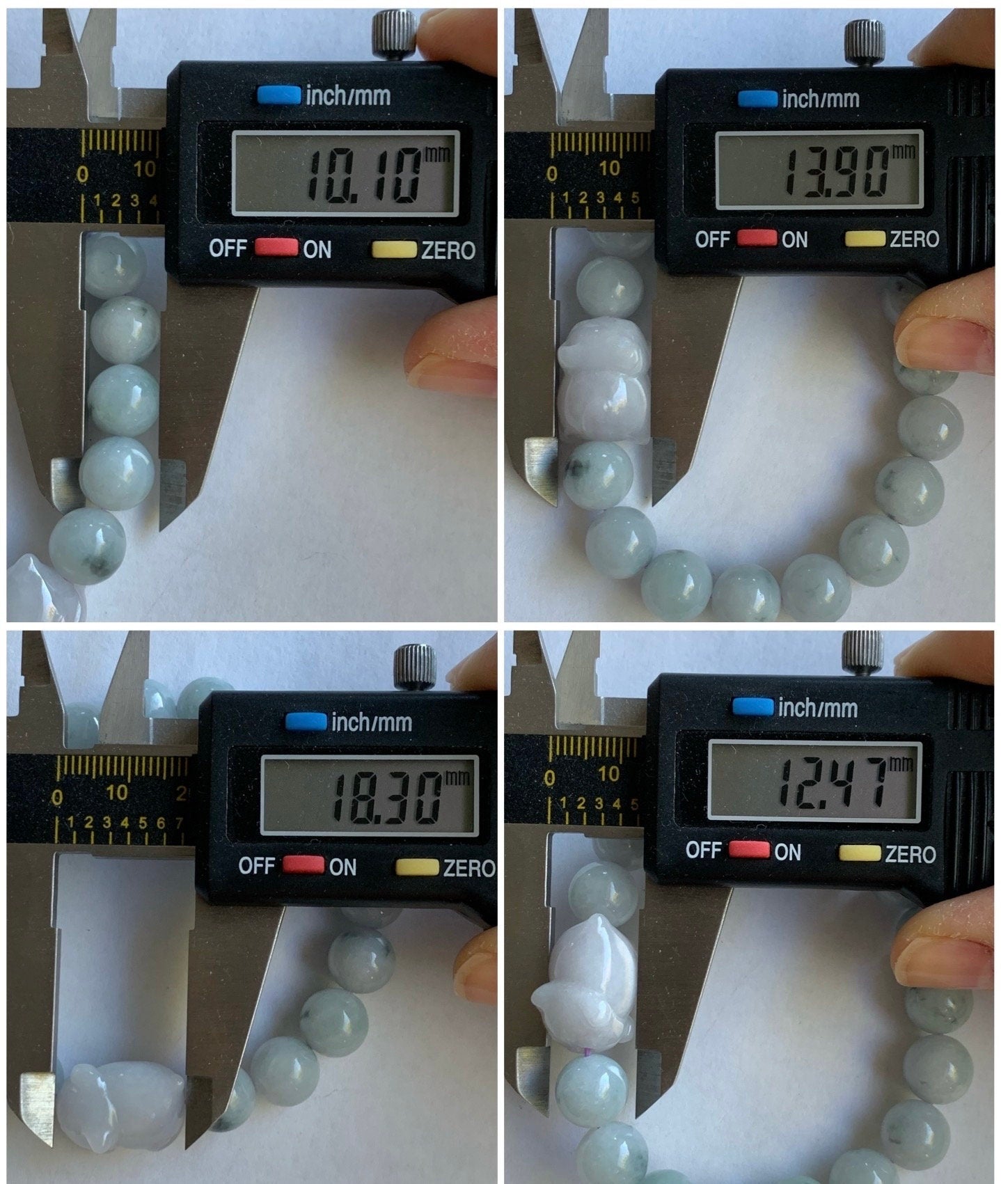 LARGE Natural Burmese A Graded Icy Green Marbled Jadeite Beads Pudgy Cat Jadeite Charm Beaded Bracelet 10mm 6.75” 36g 天然缅甸大卡飘花翡翠猫咪珠手串 11724