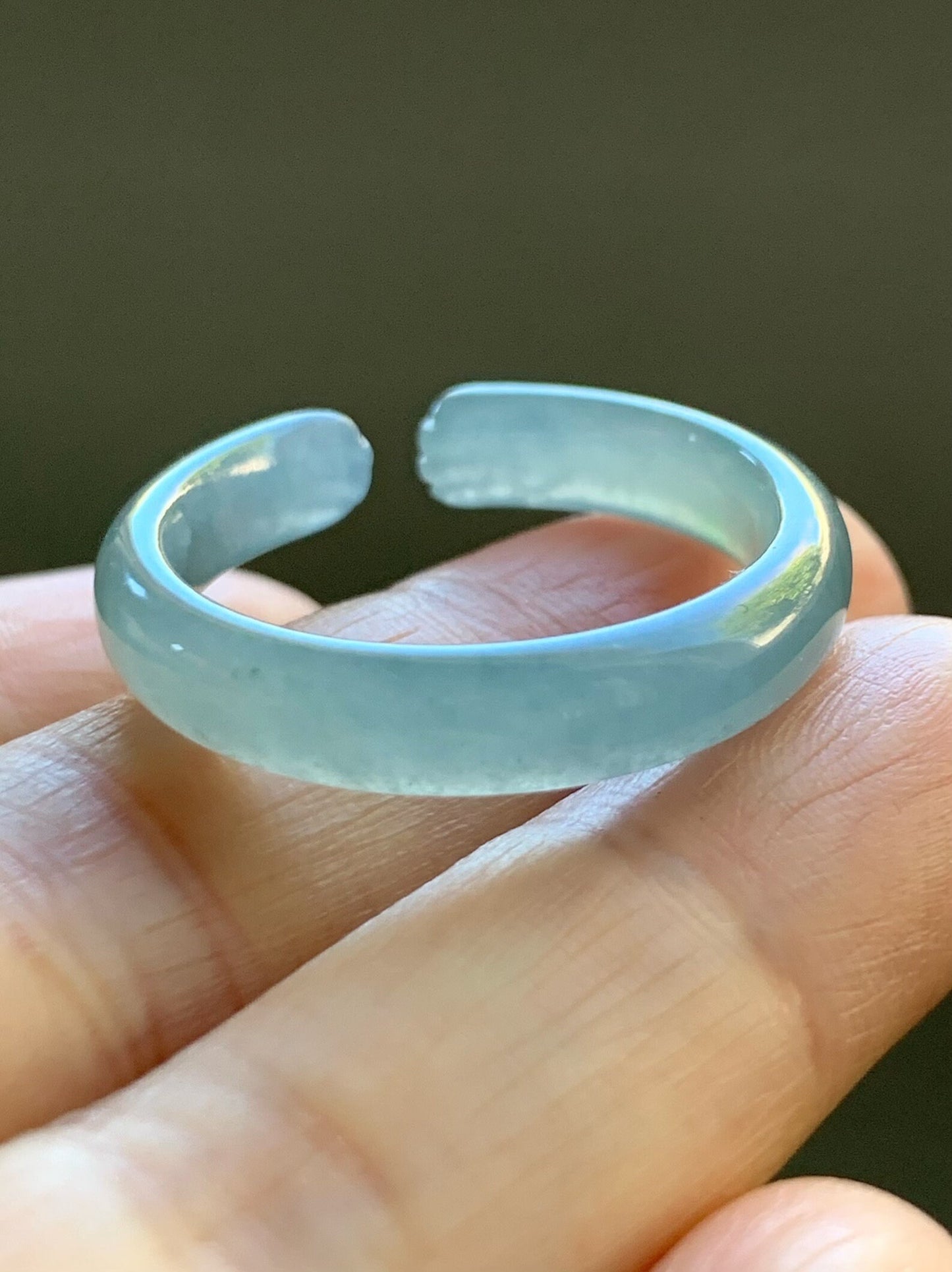 Natural Guatemalan Icy Translucent Gelatinous Light Dusty Blue Jadeite Open Band Ring size 12.25 天然冰危淡蓝翡翠开口戒圈