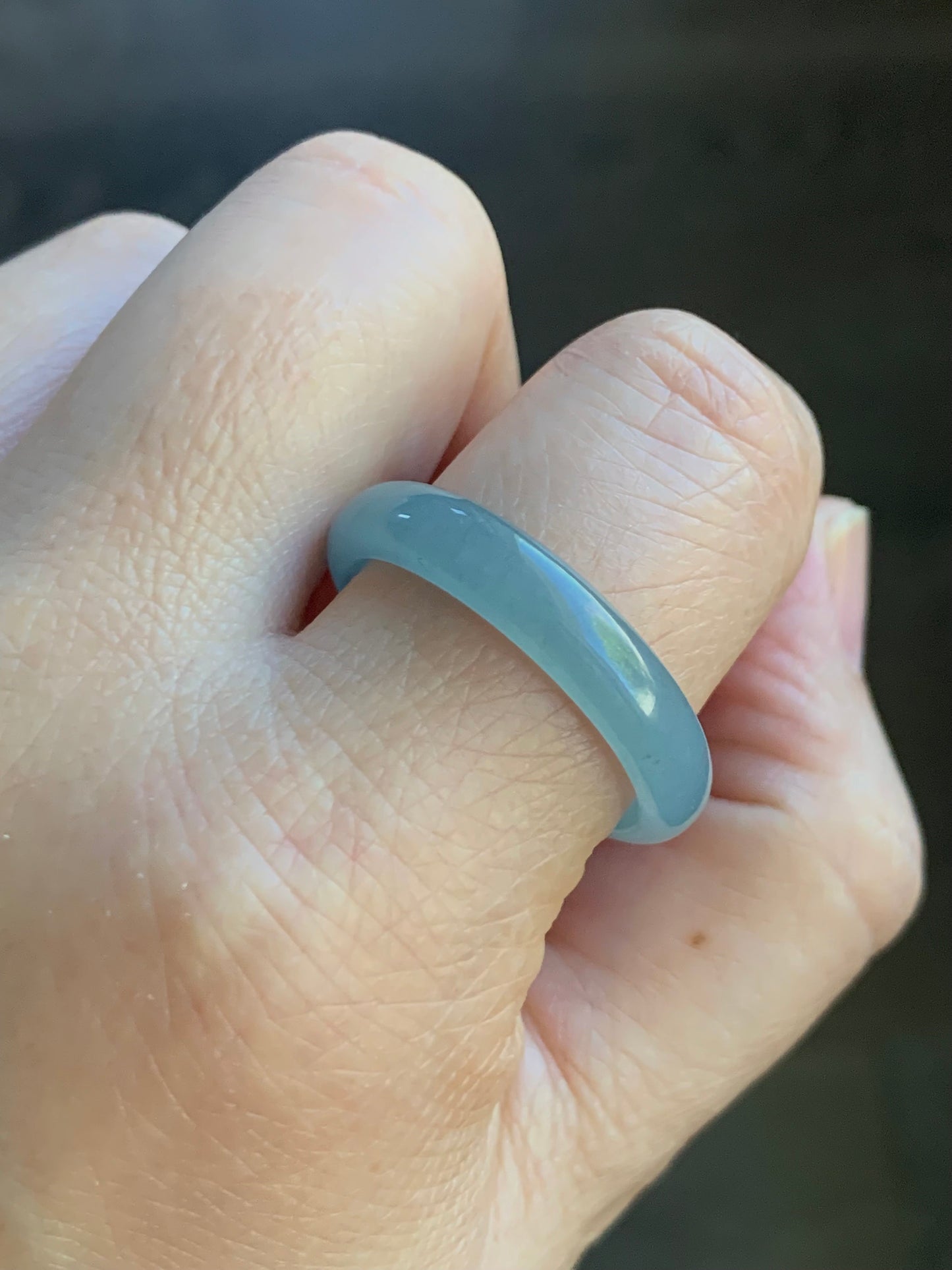 Natural Guatemalan Icy Translucent Gelatinous Light Dusty Blue Jadeite Open Band Ring size 12.25 天然冰危淡蓝翡翠开口戒圈
