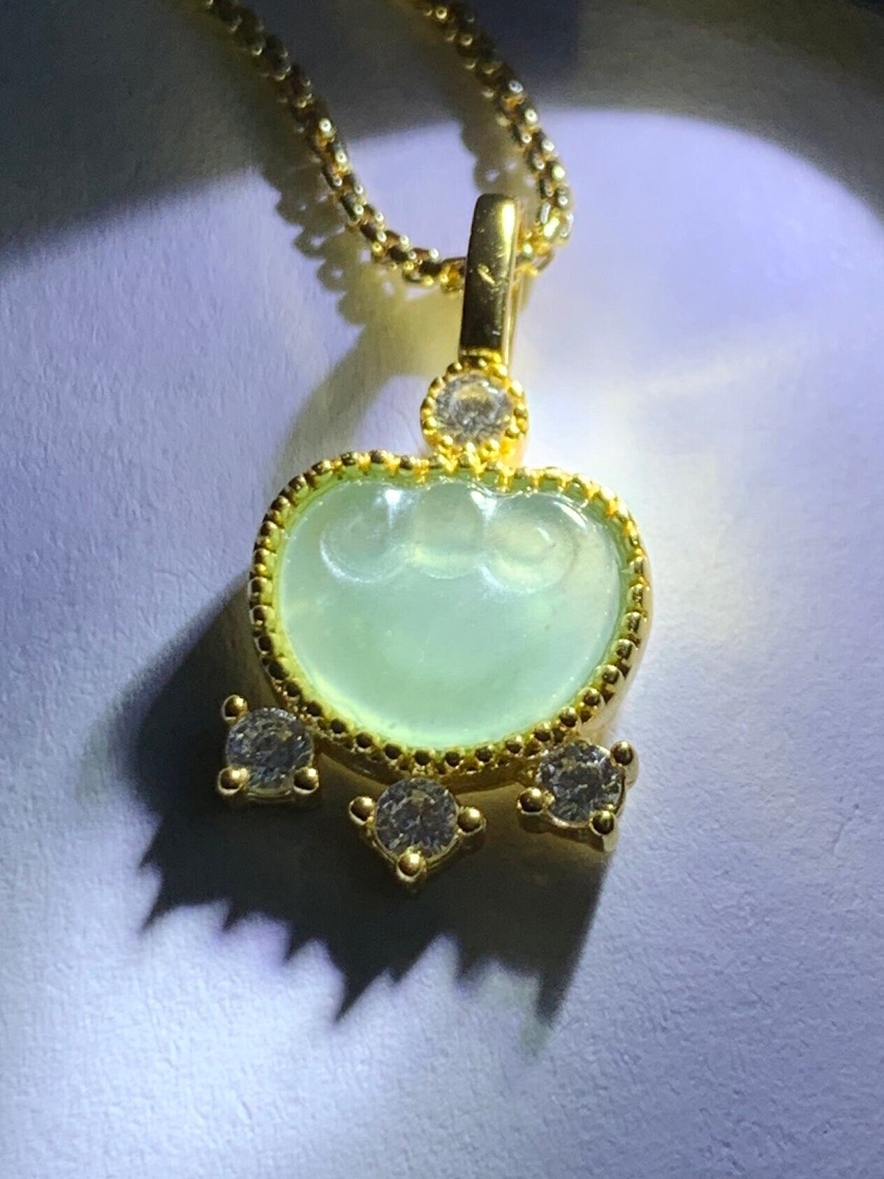 Natural Guatemalan Light Teal Green Jadeite Ruyi Lock Pendant S925 Sterling Silver Yellow Gold Finish 天然冰危蓝绿翡翠银镶如意吊坠