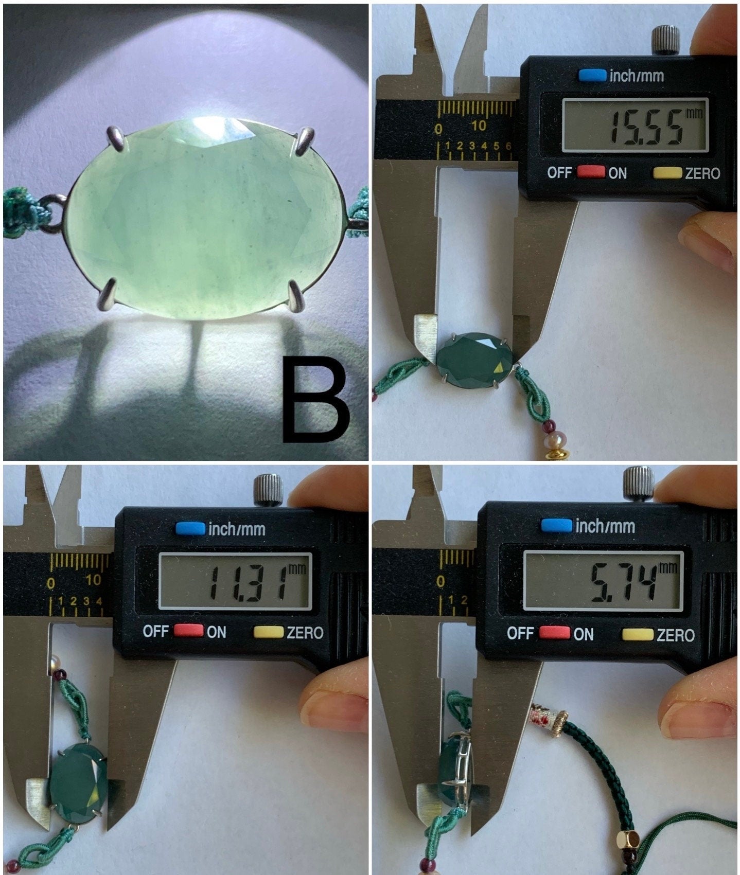 Natural Guatemalan Icy Translucent Dark Teal Green Jadeite Faceted Oval Cabochon Rope Bracelet Adjustable Sterling Silver 天然冰危湖水绿切割面翡翠手绳
