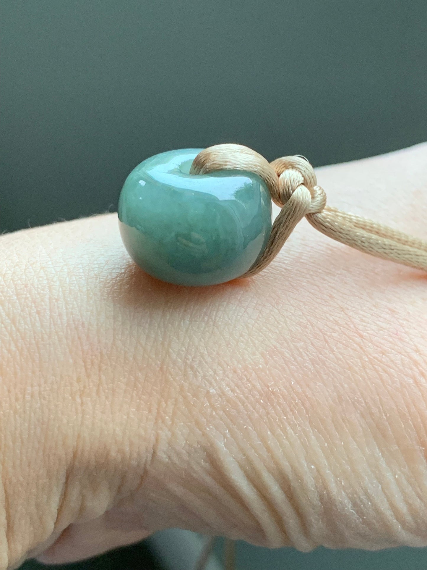 Large Natural Burmese Icy Translucent Dark Dusty Green Jadeite Drum Bead Pendant with Cord Necklace 27” Adjustable 天然缅甸冰糯灰绿翡翠肥鼓珠吊坠