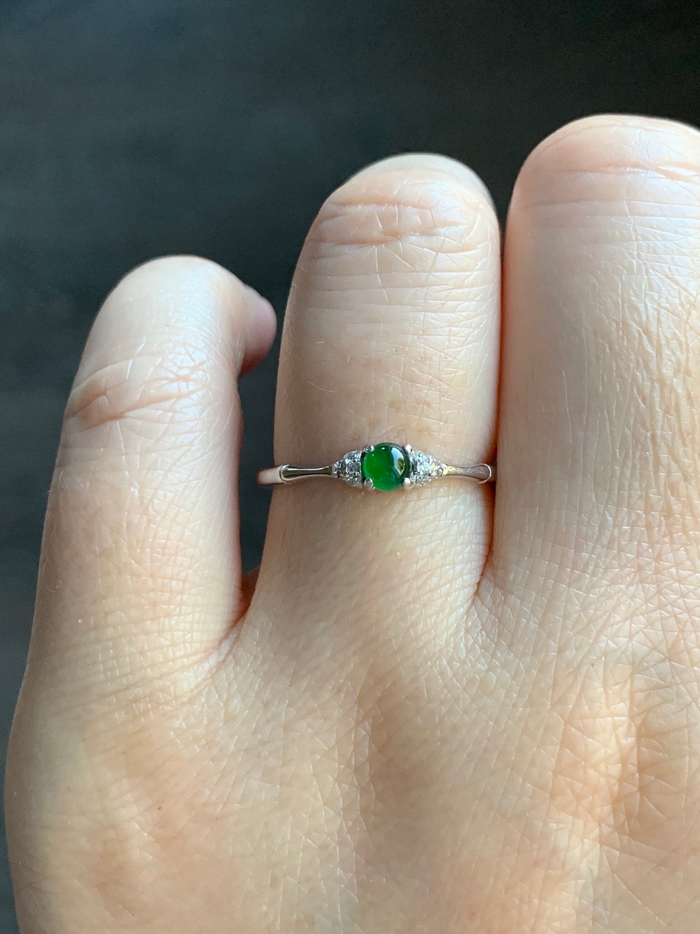 Natural Guatemalan Icy Translucent Vibrant Green Jadeite Bamboo Design Ring S925 Sterling Silver Size 7 Adjustable 天然冰危绿翡翠竹节银镶戒指 ZJW50