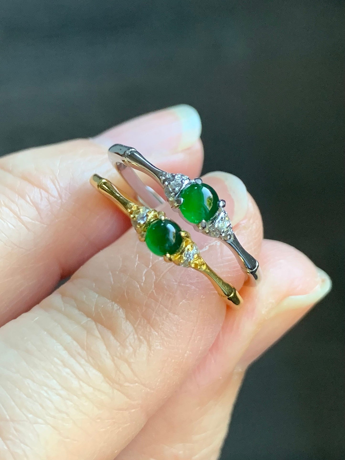 Natural Guatemalan Icy Translucent Vibrant Green Jadeite Bamboo Design Ring S925 Sterling Silver Size 7 Adjustable 天然冰危绿翡翠竹节银镶戒指 ZJW50