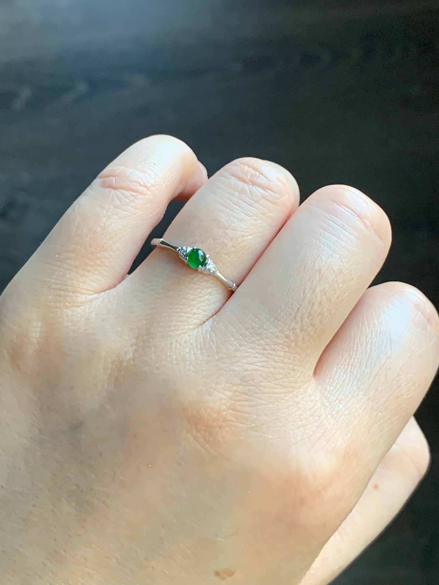 Natural Guatemalan Icy Translucent Vibrant Green Jadeite Bamboo Design Ring S925 Sterling Silver Size 7 Adjustable 天然冰危绿翡翠竹节银镶戒指 ZJW50