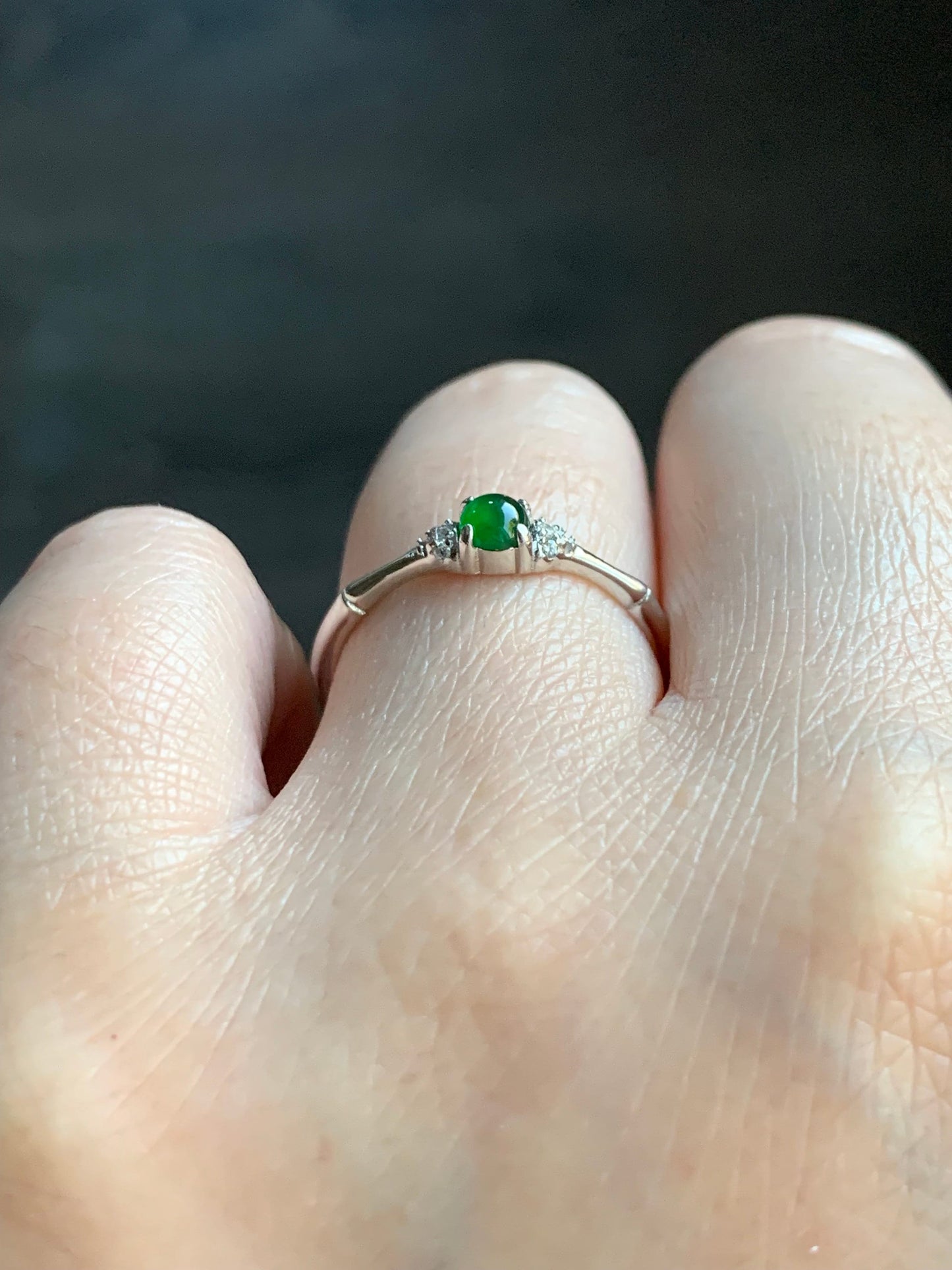 Natural Guatemalan Icy Translucent Vibrant Green Jadeite Bamboo Design Ring S925 Sterling Silver Size 7 Adjustable 天然冰危绿翡翠竹节银镶戒指 ZJW50