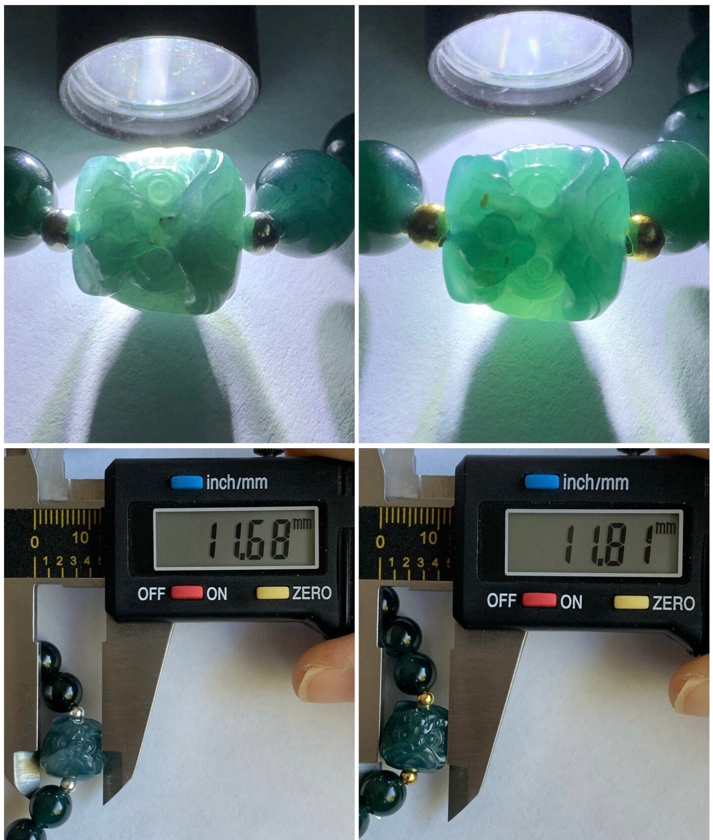 Natural Guatemalan Icy Translucent Gelatinous Dark Teal Green Jadeite Dancing Lion Bead Beaded Bracelet 7” Sterling Silver 天然冰胶危湖水绿翡翠醒狮珠手串