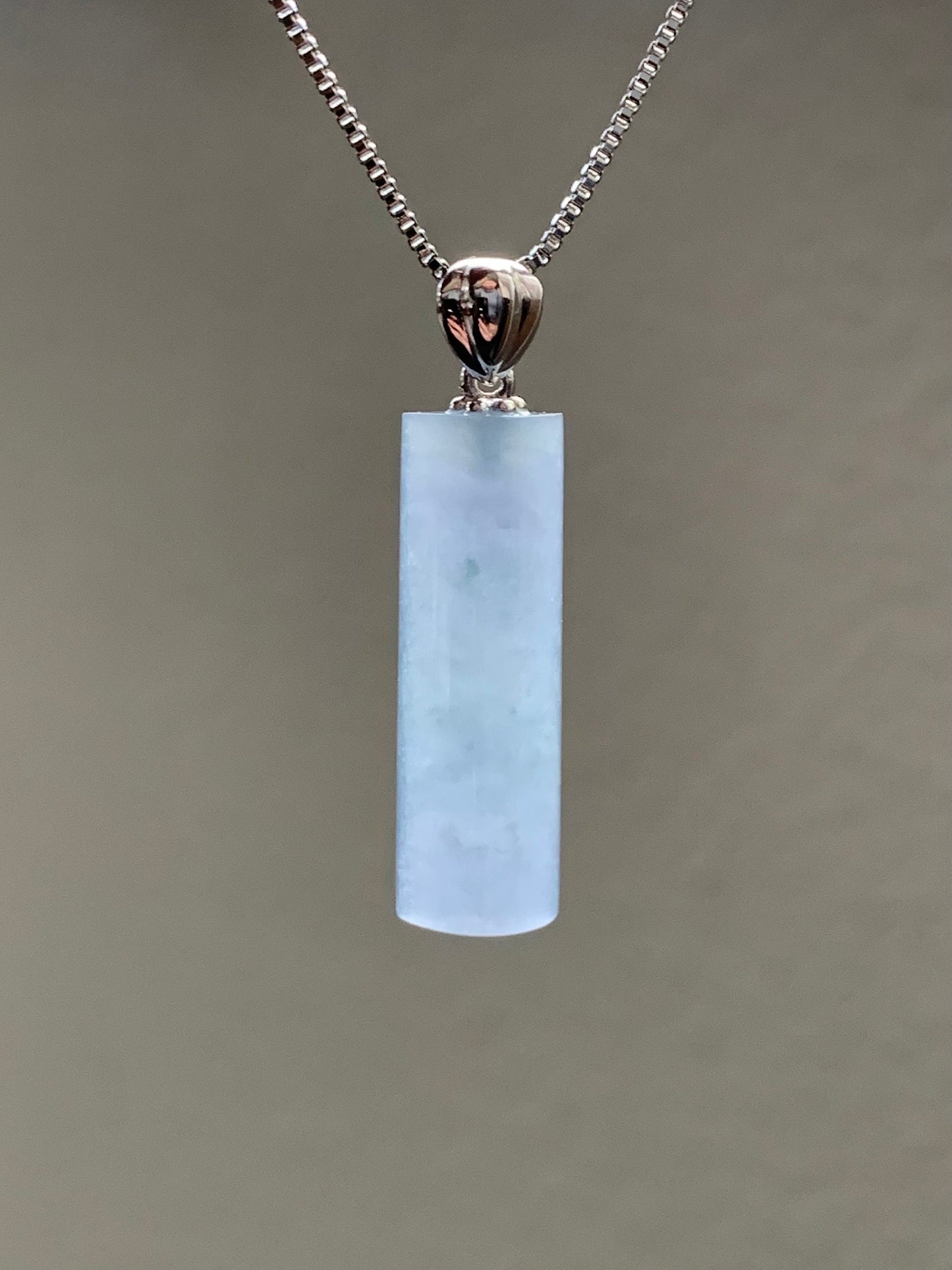 Certified Natural Guatemalan Icy Highly Translucent Light Purplish Blue Jadeite Semi Cylinder Pendant 18K White Gold 天然冰危淡蓝紫翡翠半圆柱镶嵌吊坠 3298
