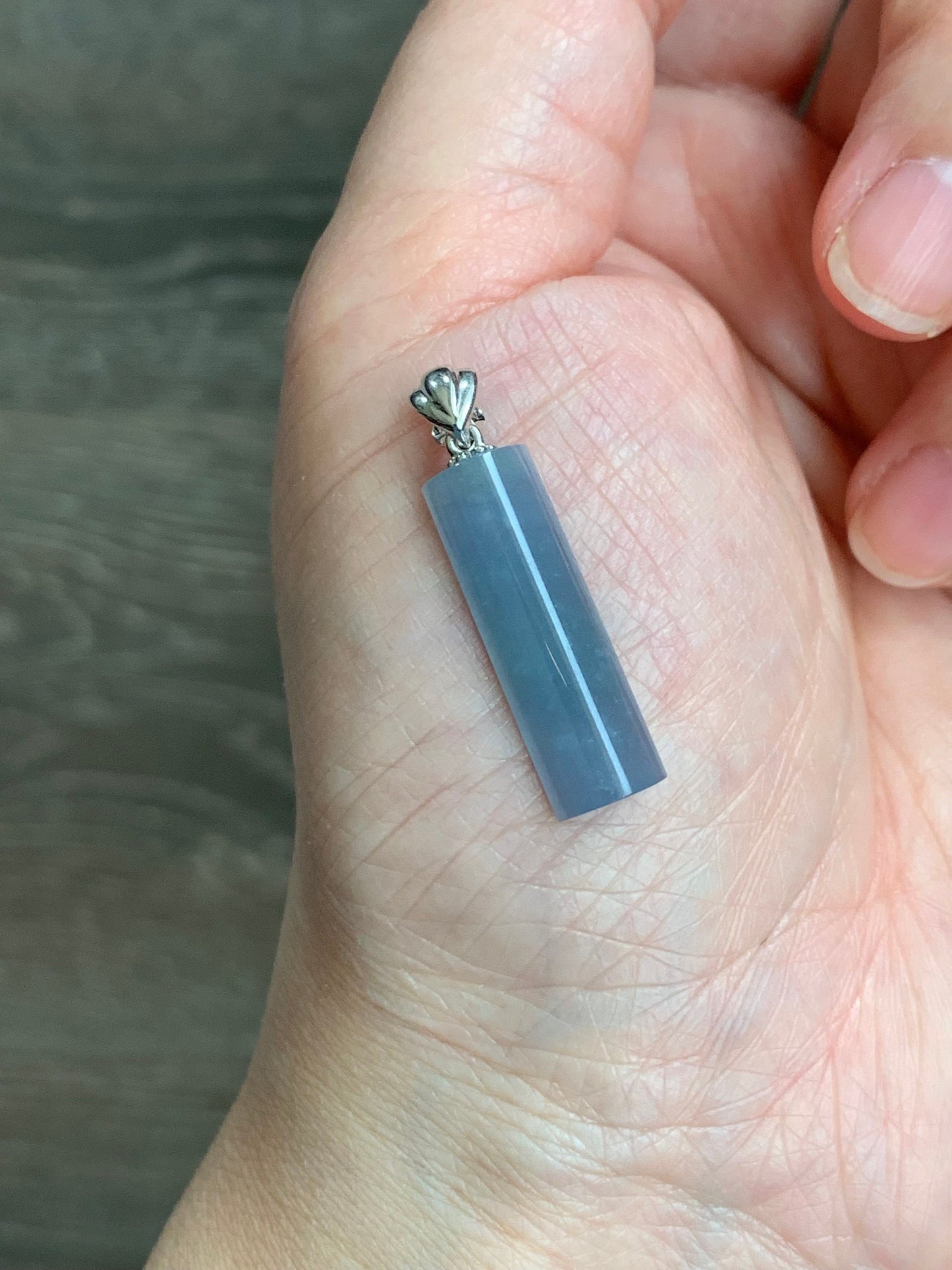 Certified Natural Guatemalan Icy Highly Translucent Light Purplish Blue Jadeite Semi Cylinder Pendant 18K White Gold 天然冰危淡蓝紫翡翠半圆柱镶嵌吊坠 3298