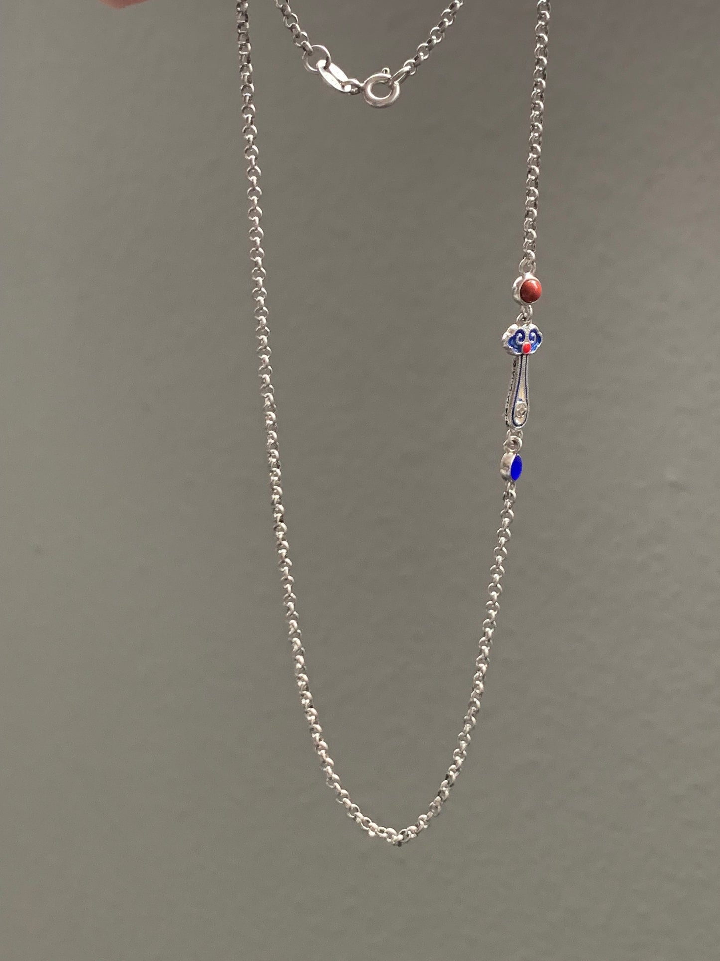S925 Sterling Silver Rolo Chain Vintage Finish Necklace Adjustable 17.75” - 19.75” 5g S925纯银如意烤漆工艺项链