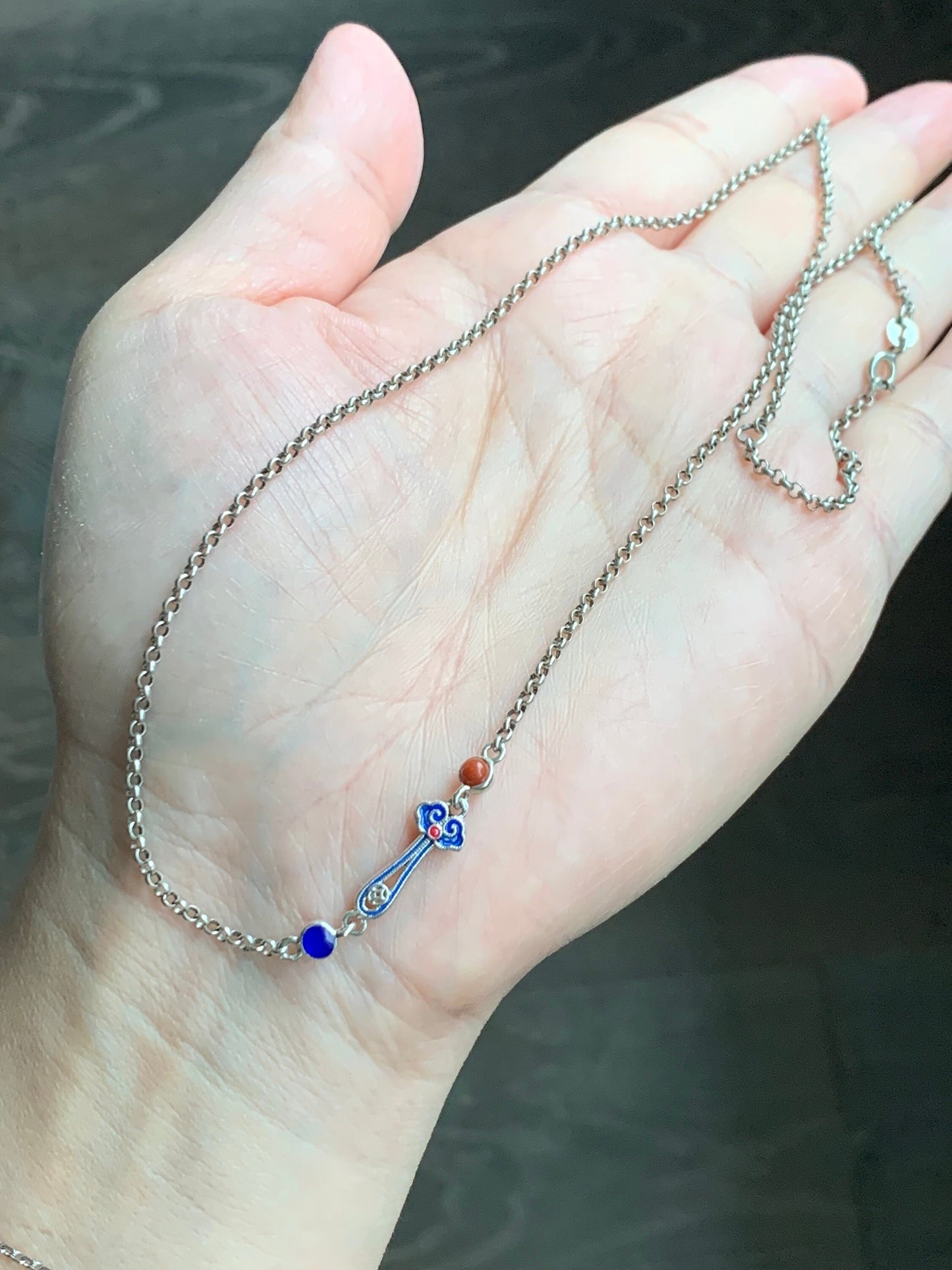 S925 Sterling Silver Rolo Chain Vintage Finish Necklace Adjustable 17.75” - 19.75” 5g S925纯银如意烤漆工艺项链