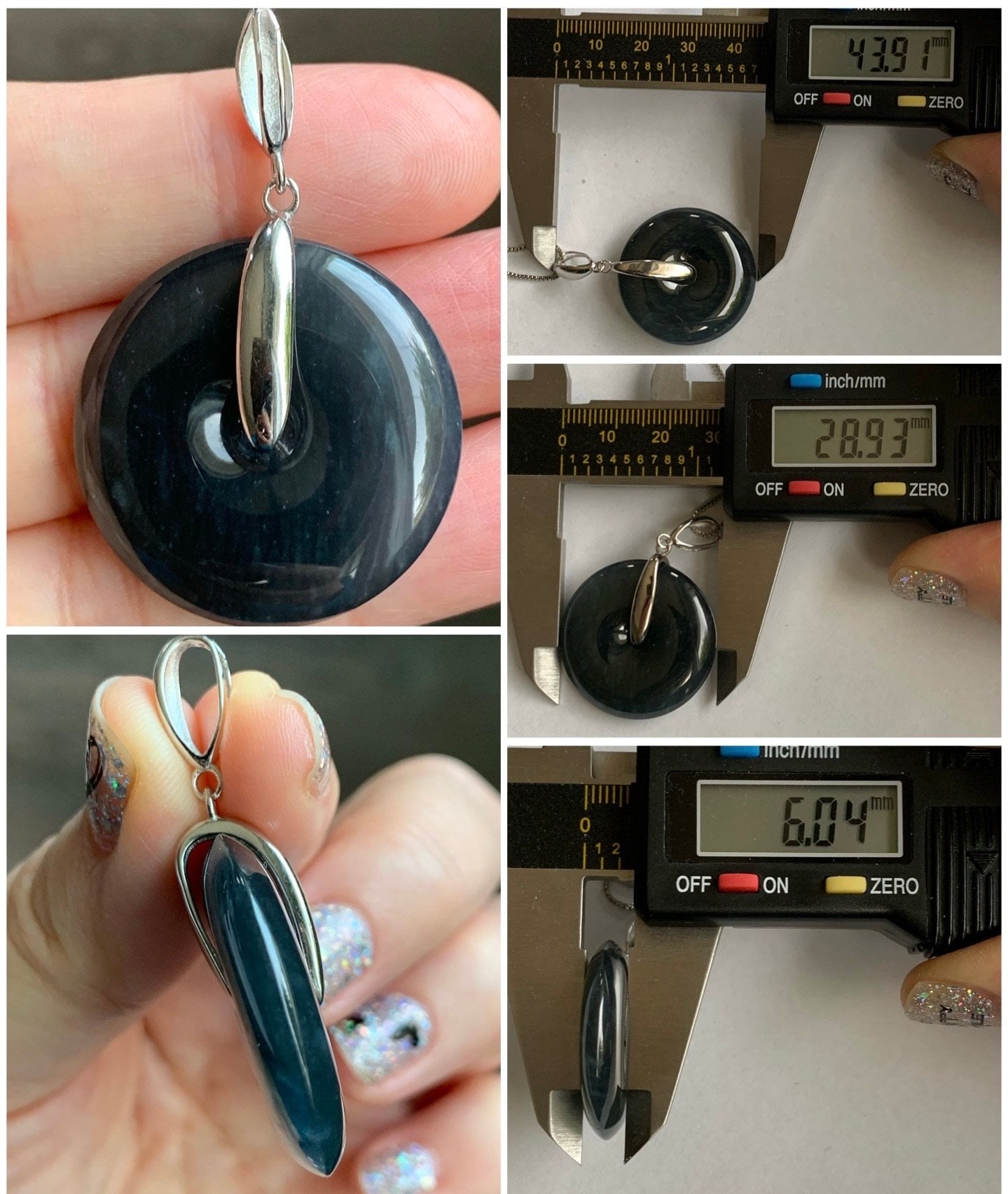 Certified Natural Guatemalan Premium Icy Translucent Dark Blue Wuji Jadeite Ping An Kou Donut Pendant Sterling Silver 天然老种冰危深蓝乌鸡翡翠平安扣吊坠 3280