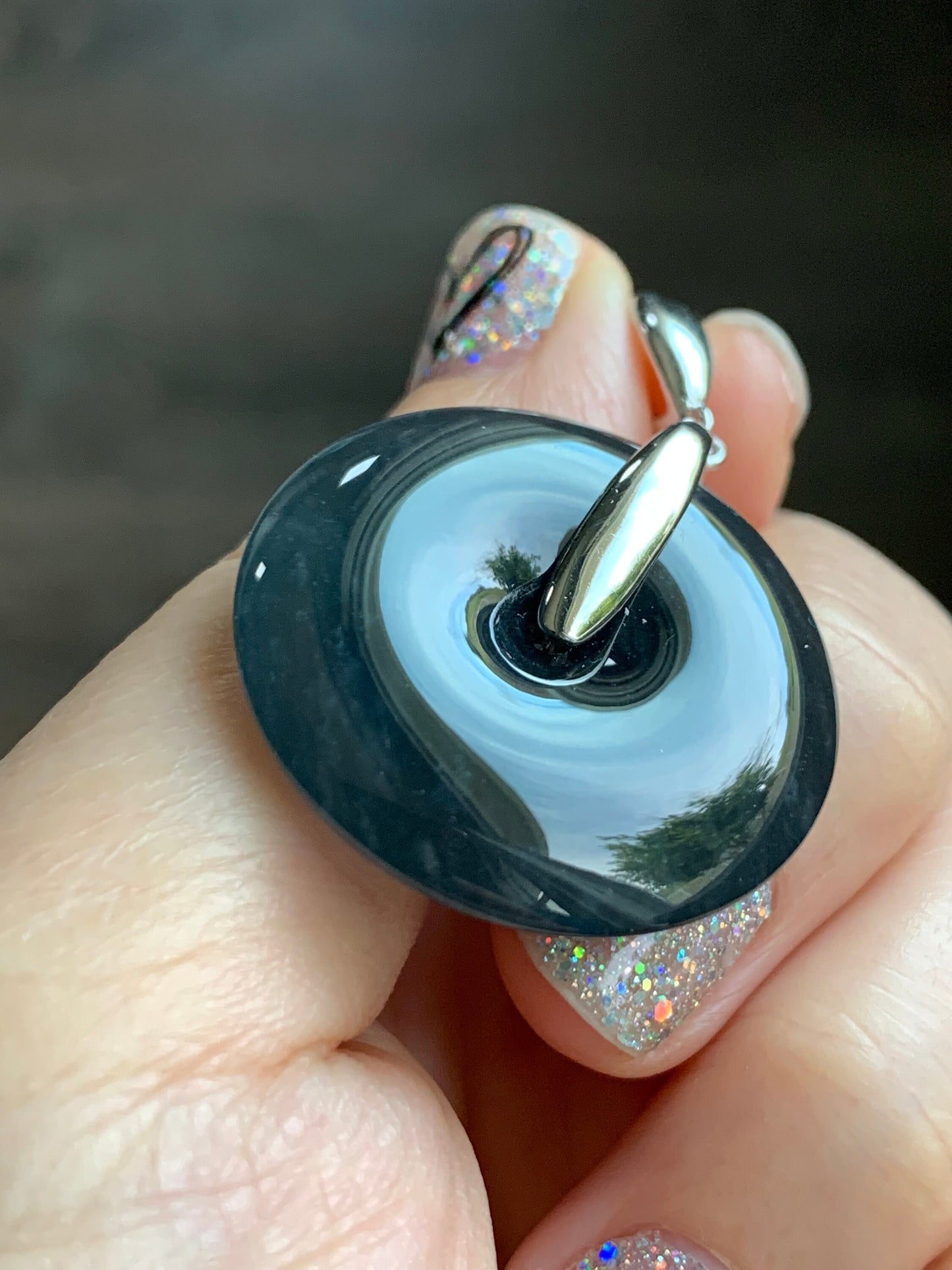 Certified Natural Guatemalan Premium Icy Translucent Dark Blue Wuji Jadeite Ping An Kou Donut Pendant Sterling Silver 天然老种冰危深蓝乌鸡翡翠平安扣吊坠 3280