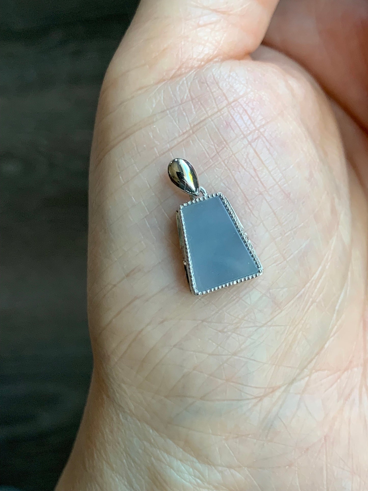 Certified Natural Burmese Icy Translucent Light Purplish Blue Jadeite Trapezoid Shaped Wu Shi Pai Pendant 18K White Gold 天然缅甸冰淡蓝紫翡翠梯形无事牌吊坠