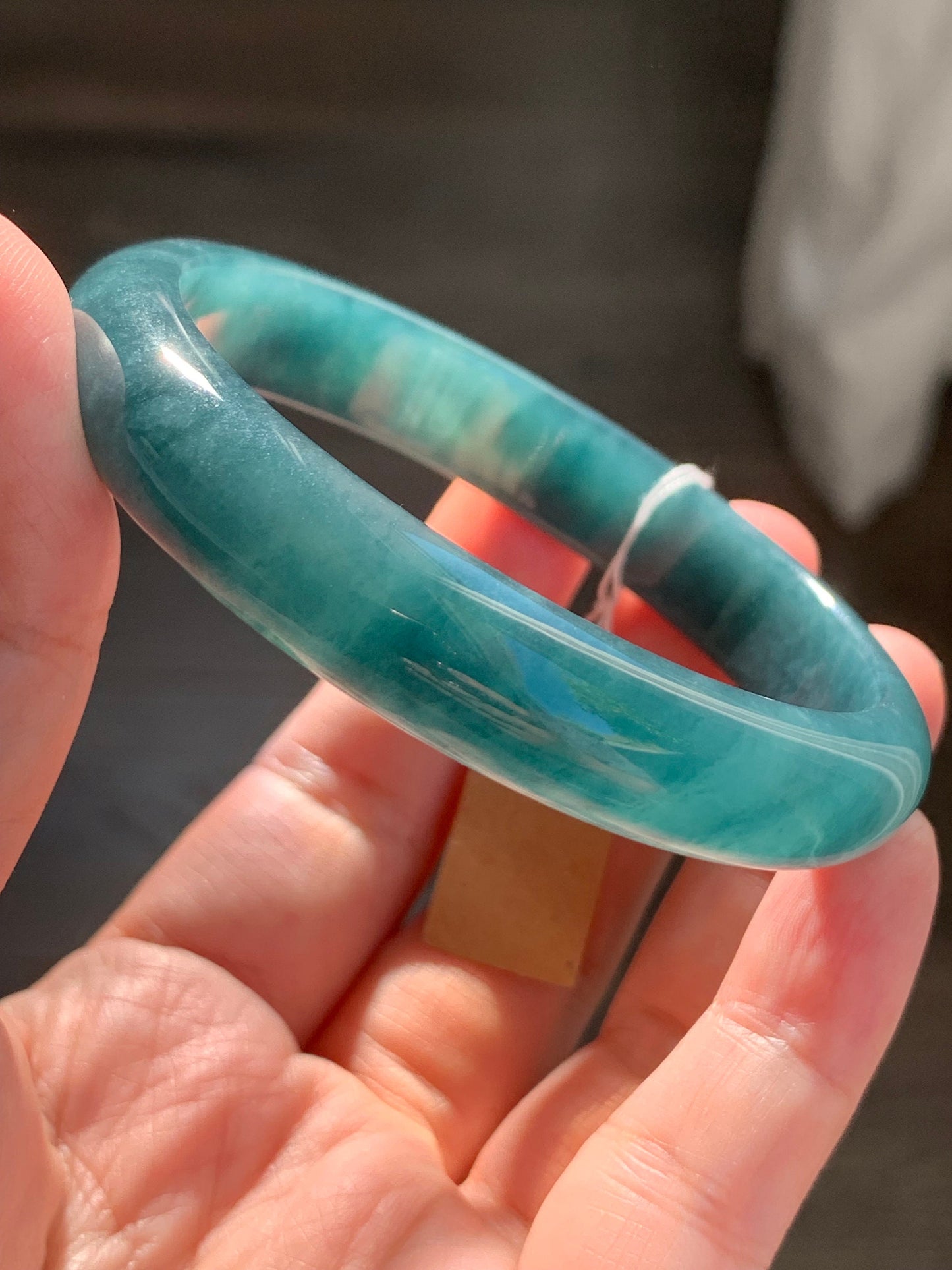 Certified Natural Guatemalan Icy Translucent Blue Jeans Jadeite Wide Bangle Bracelet 58.8mm 11.7x6.8mm 44.43g 天然冰危牛仔蓝翡翠正圈轮胎手镯 7109