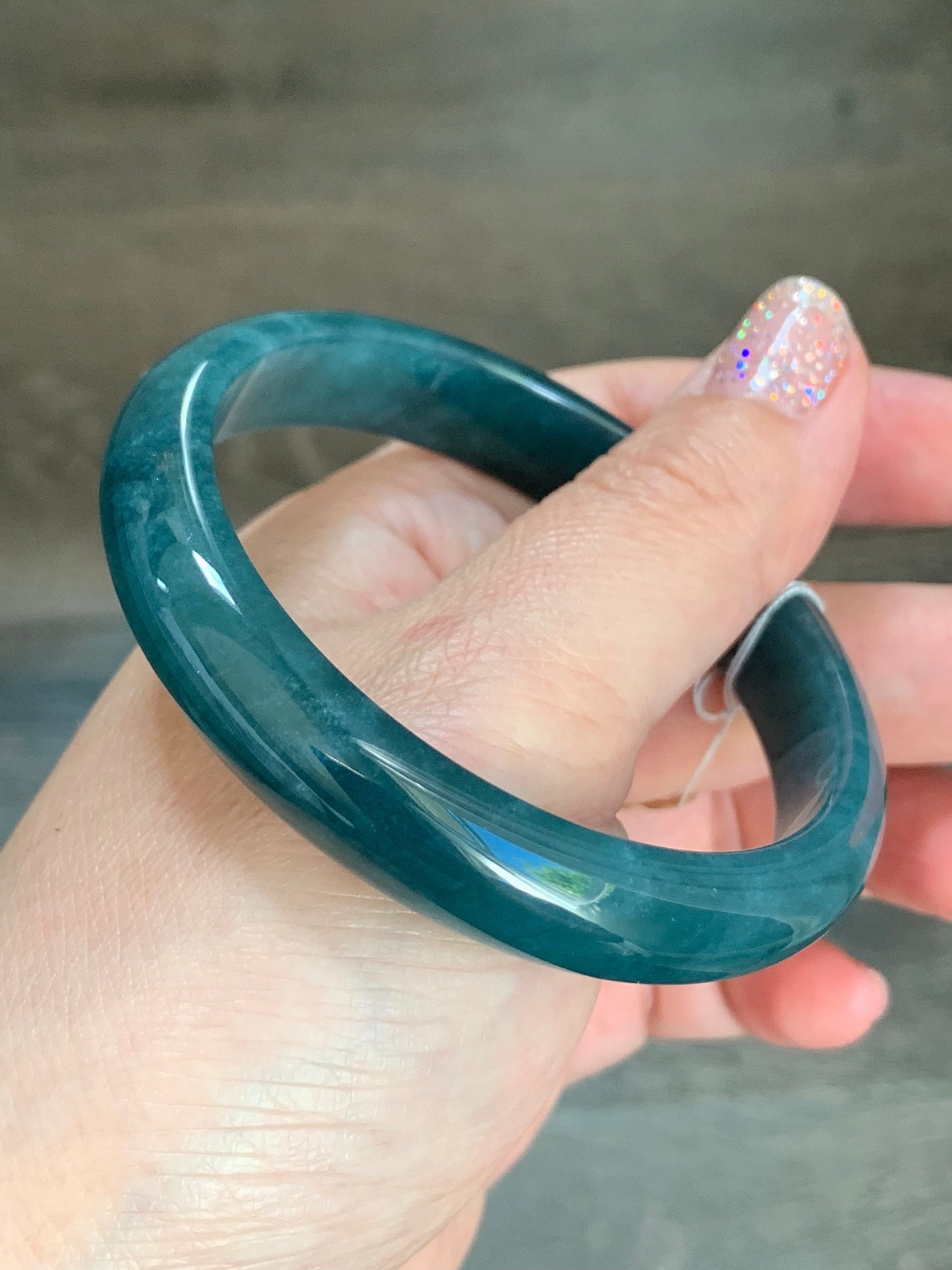 Certified Natural Guatemalan Icy Translucent Blue Jeans Jadeite Wide Bangle Bracelet 58.8mm 11.7x6.8mm 44.43g 天然冰危牛仔蓝翡翠正圈轮胎手镯 7109