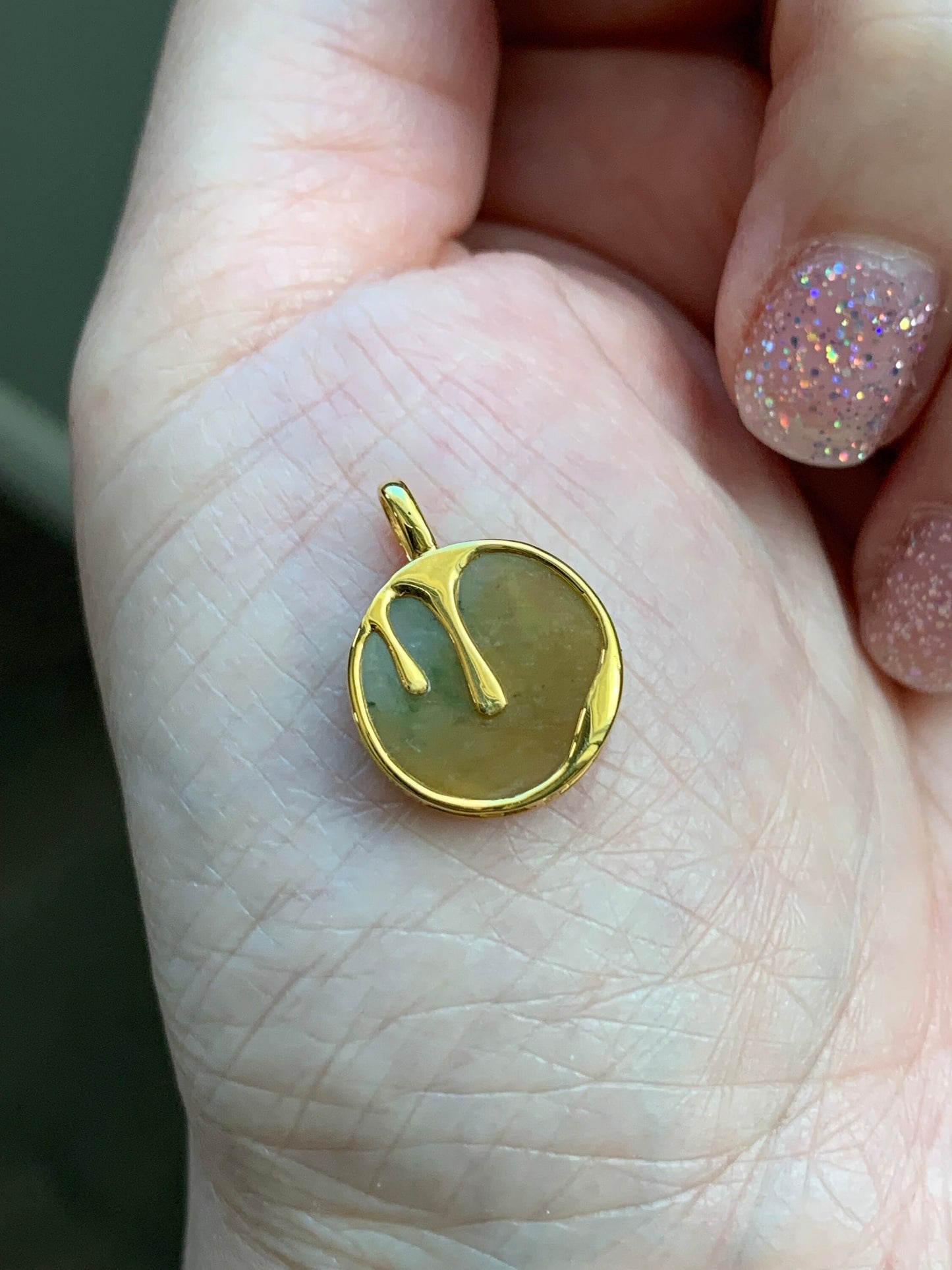 Certified Natural Burmese Icy Translucent Yellow & Green Jadeite Wu Shi Pai Coin Pendant 18K Yellow Gold 天然缅甸冰黄加绿翡翠无事牌镶嵌吊坠 7062