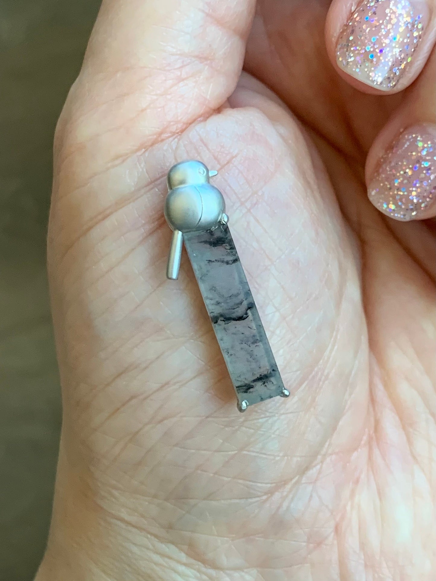 Certified Natural Burmese Icy Highly Translucent Wuji Jadeite Elongated Rectangle Pendant 18K White Gold Bird Design 天然缅甸老种冰乌鸡翡翠小鸟镶嵌吊坠 7069