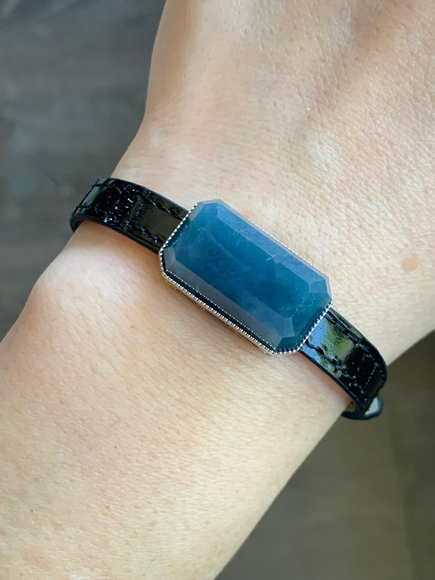Certified Natural Guatemalan Icy Translucent Large Emerald Cut Blue Jeans Jadeite Bracelet Pendant 2-in-1 Sterling Silver 天然冰危牛仔蓝翡翠切割面镶嵌手牌吊坠