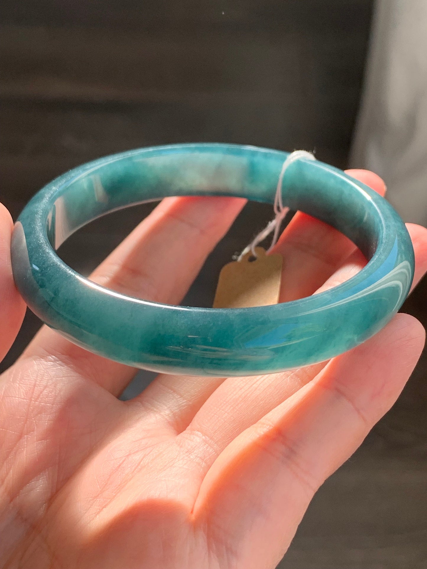Certified Natural Guatemalan Icy Translucent Blue Jeans Jadeite Wide Bangle Bracelet 58.8mm 11.7x6.8mm 44.43g 天然冰危牛仔蓝翡翠正圈轮胎手镯 7109