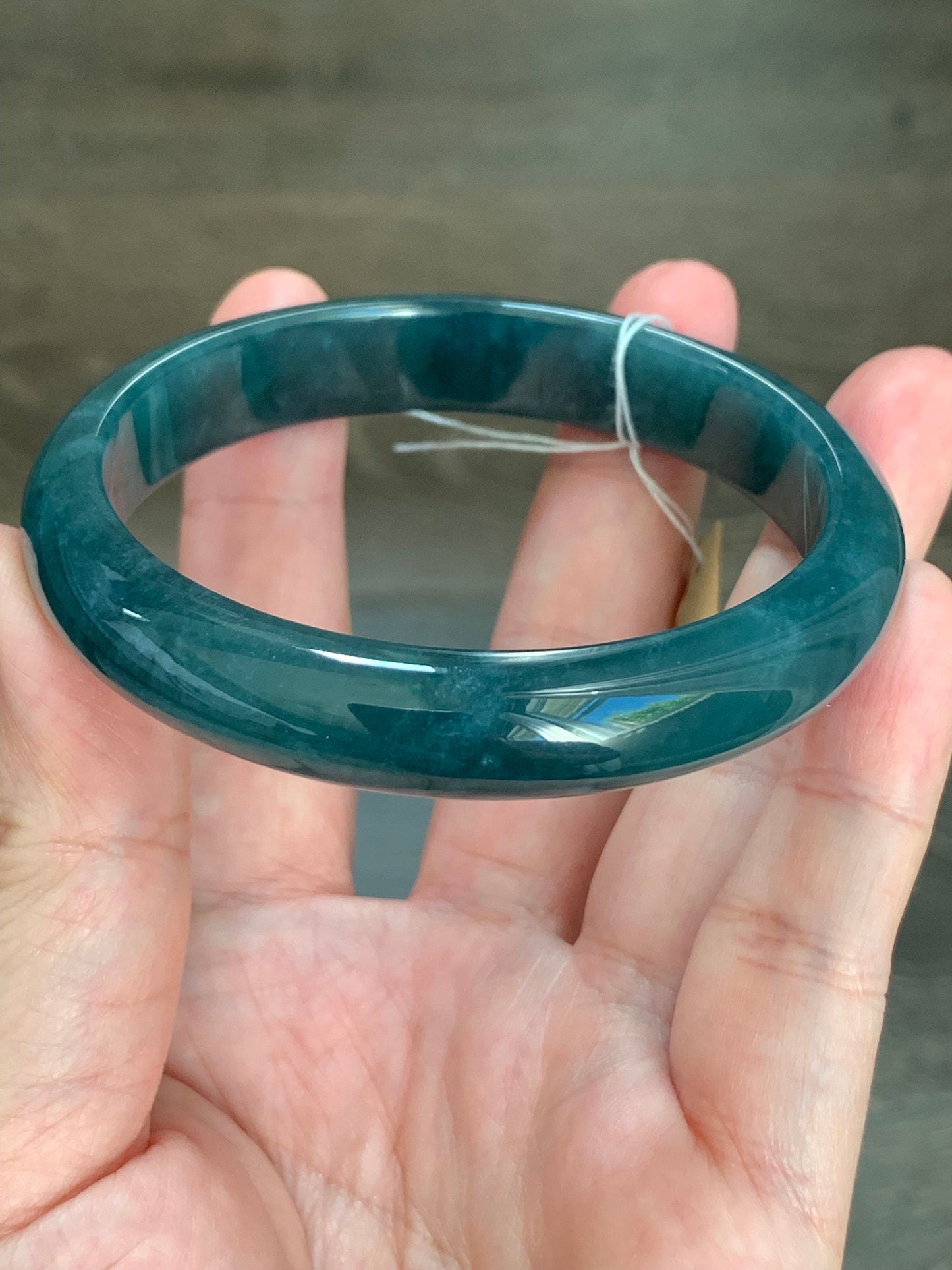 Certified Natural Guatemalan Icy Translucent Blue Jeans Jadeite Wide Bangle Bracelet 58.8mm 11.7x6.8mm 44.43g 天然冰危牛仔蓝翡翠正圈轮胎手镯 7109