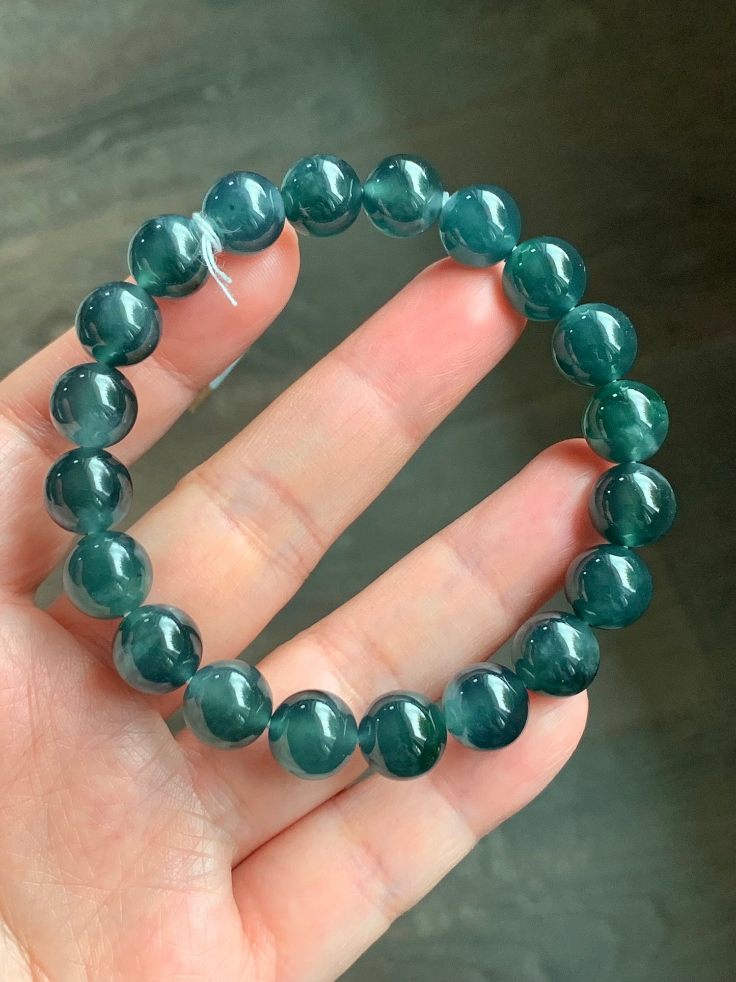 Certified Natural Guatemalan Icy Highly Translucent Dark Indigo Blue Jadeite Beaded Bracelet 10mm 7.5” 35.6g 天然老种冰危深蓝翡翠圆珠手串 7086