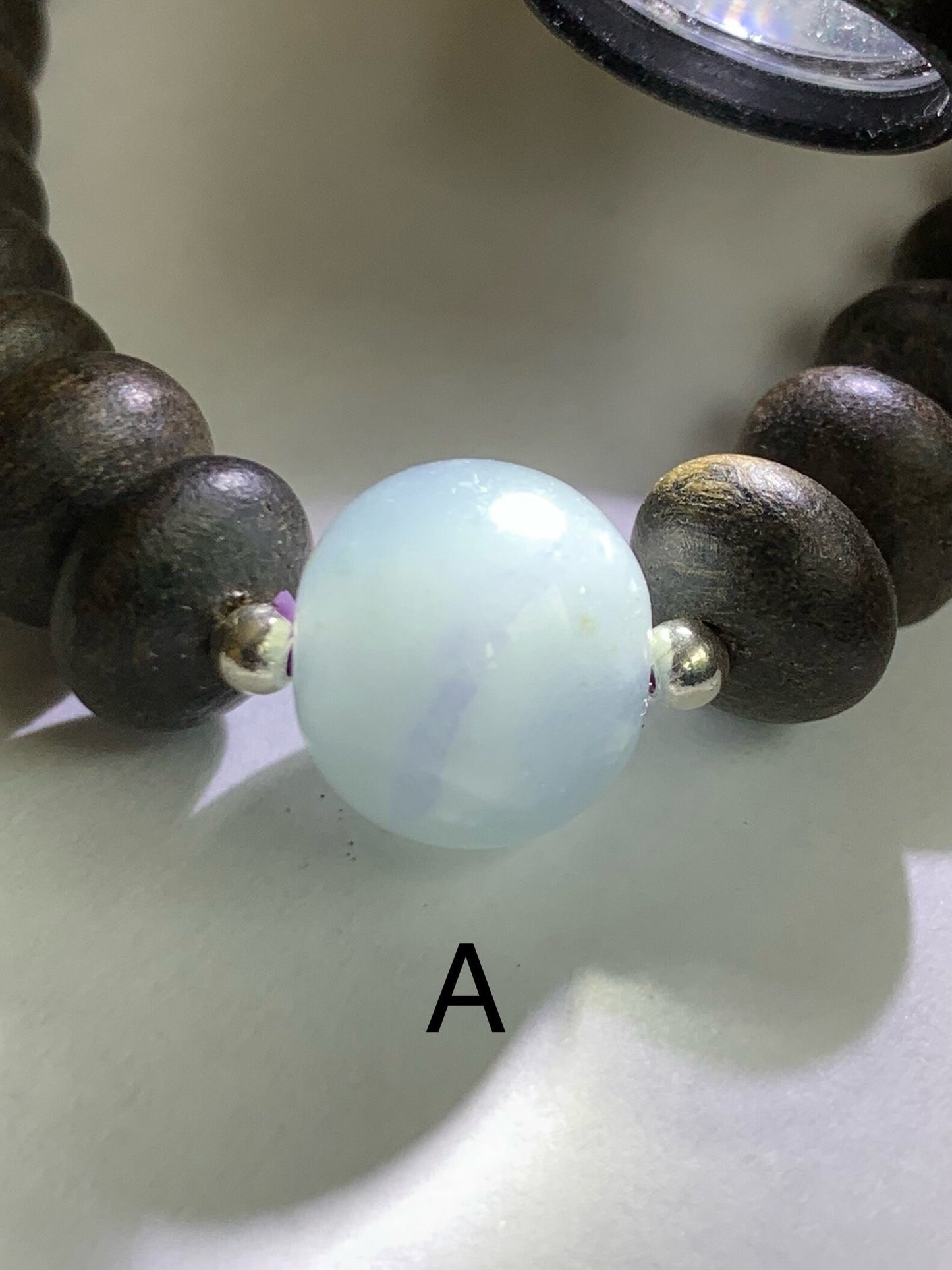 Natural Guatemalan Icy Translucent Gelatinous Dusty Blue Jadeite Apple Bead Agarwood Sterling Silver Beaded Bracelet 7” 天然冰胶危蓝翡翠苹果珠土沉香鼓珠手串