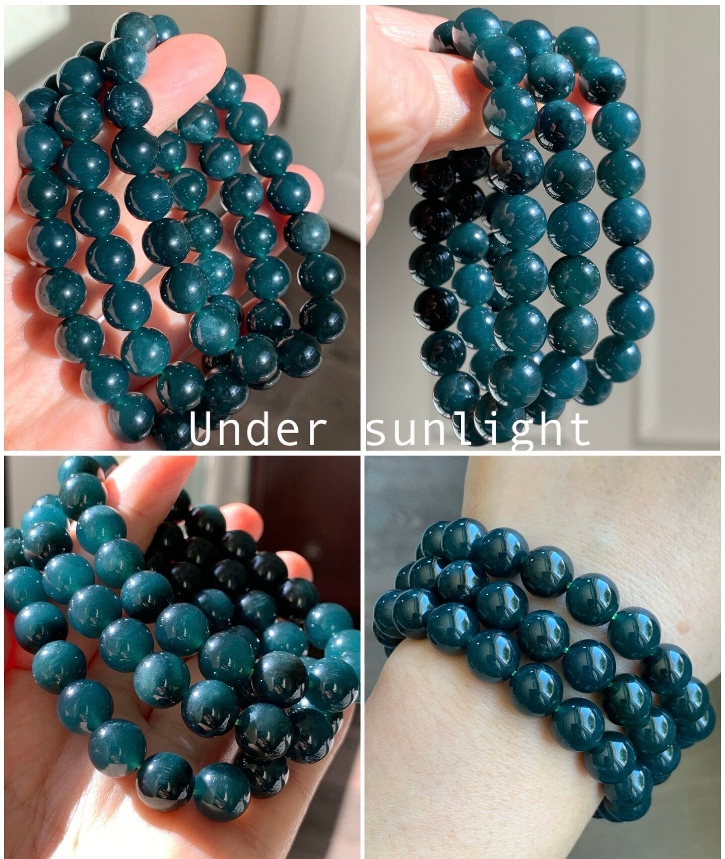 Natural Guatemalan Grade A Icy Translucent Deep Blue Jadeite Beaded Bracelet Stretchy 9.5mm 6.75" 30g 天然冰危深蓝翡翠大卡手串 WSHL325