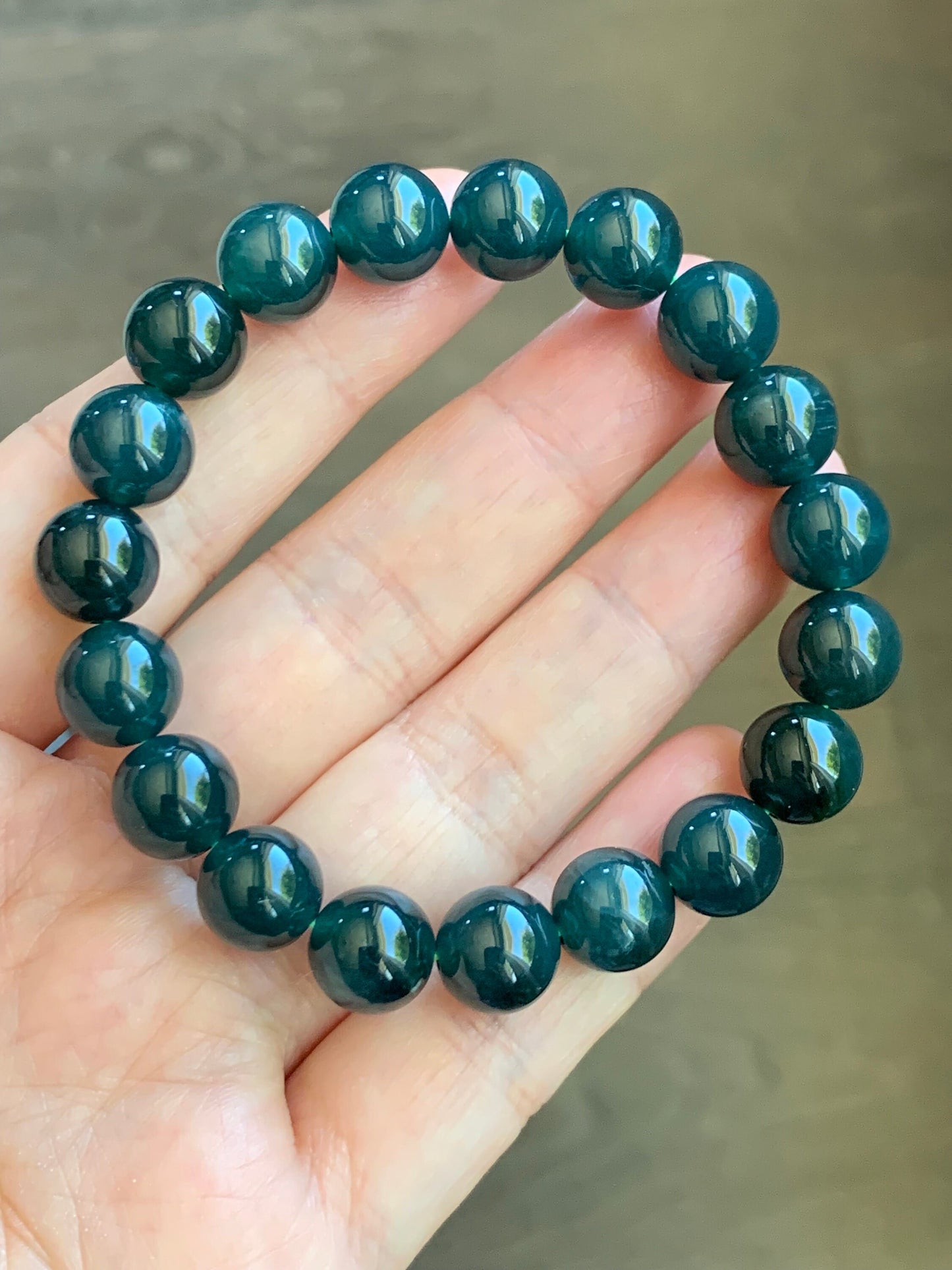 Natural Guatemalan Grade A Icy Translucent Deep Blue Jadeite Beaded Bracelet Stretchy 9.5mm 6.75" 30g 天然冰危深蓝翡翠大卡手串 WSHL325