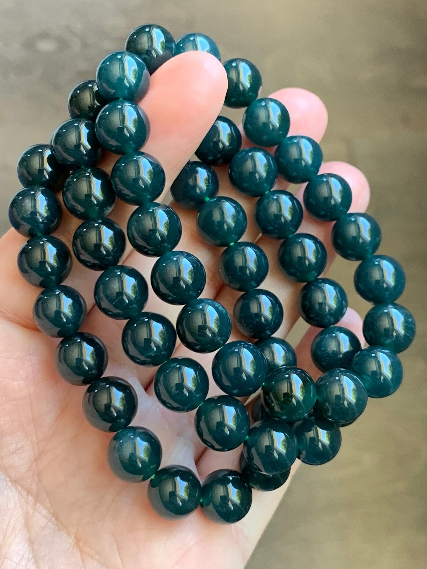 Natural Guatemalan Grade A Icy Translucent Deep Blue Jadeite Beaded Bracelet Stretchy 9.5mm 6.75" 30g 天然冰危深蓝翡翠大卡手串 WSHL325
