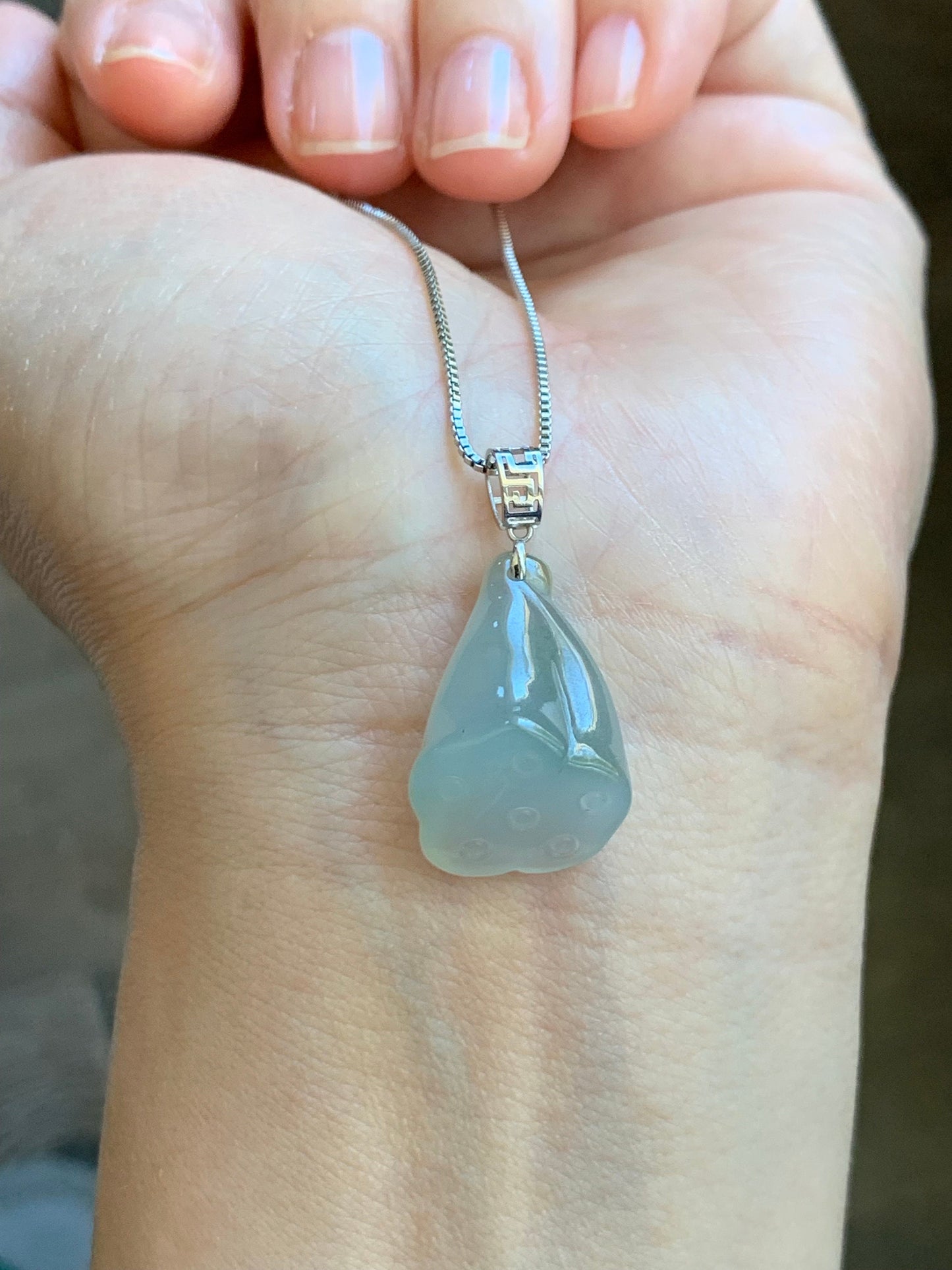 Natural Burmese Icy Translucent Gelatinous Light Green Jadeite Carved Lotus Pod Pendant 18K White Gold 天然缅甸冰晴底翡翠莲蓬镶嵌吊坠