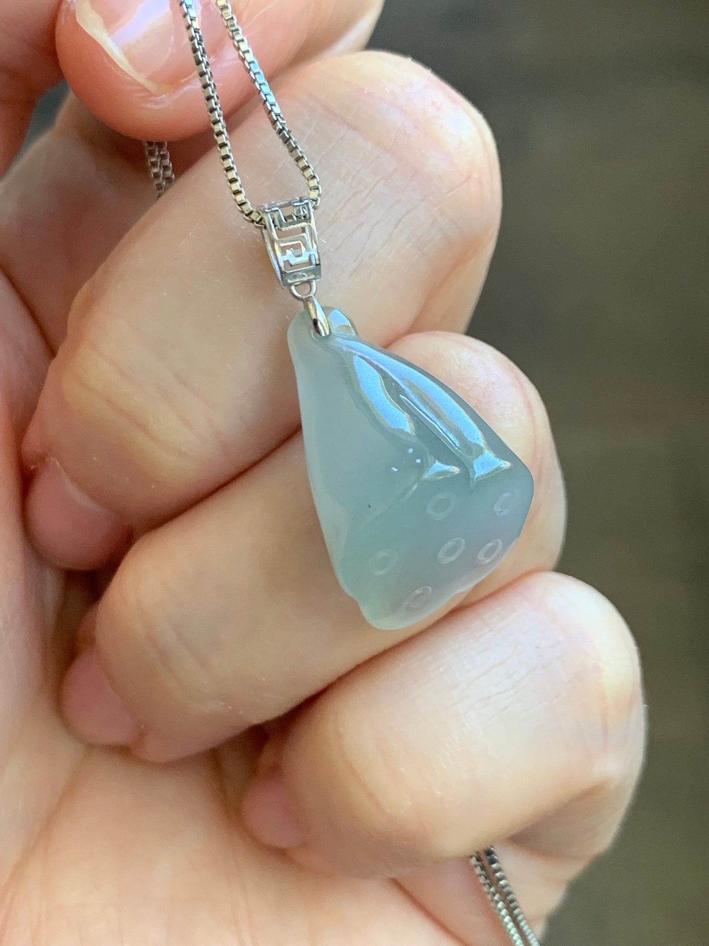 Natural Burmese Icy Translucent Gelatinous Light Green Jadeite Carved Lotus Pod Pendant 18K White Gold 天然缅甸冰晴底翡翠莲蓬镶嵌吊坠