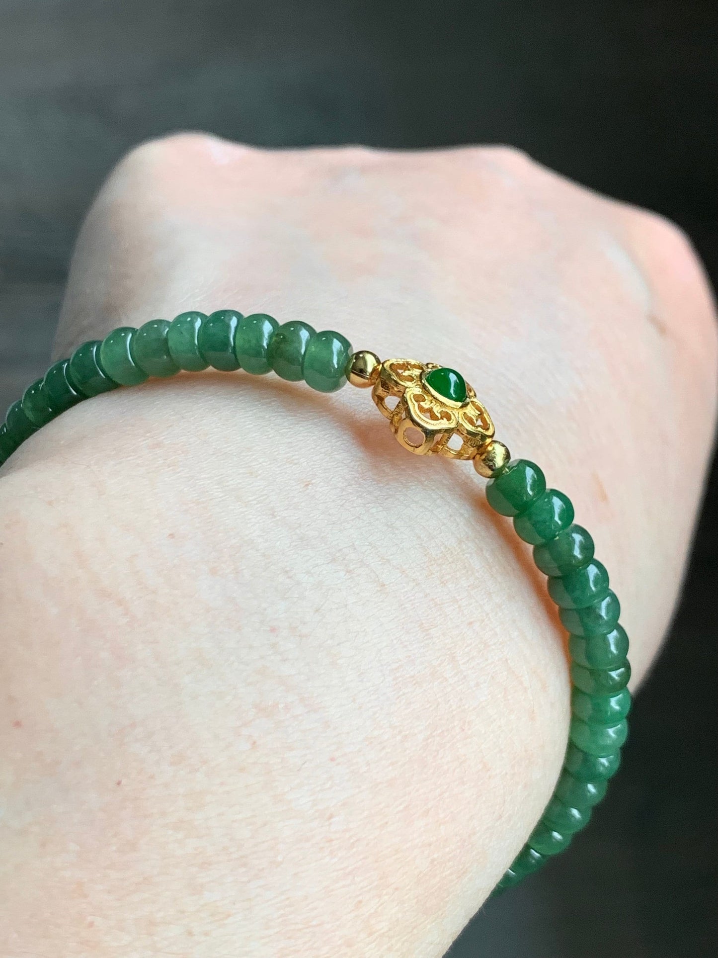 Natural Burmese Icy Green Jadeite Flat Beads Guatemalan Vibrant Green Charm Wire Bracelet Sterling Silver 6.5”-7.5” 天然缅甸冰绿翡翠算盘珠冰危绿潘多拉银手链
