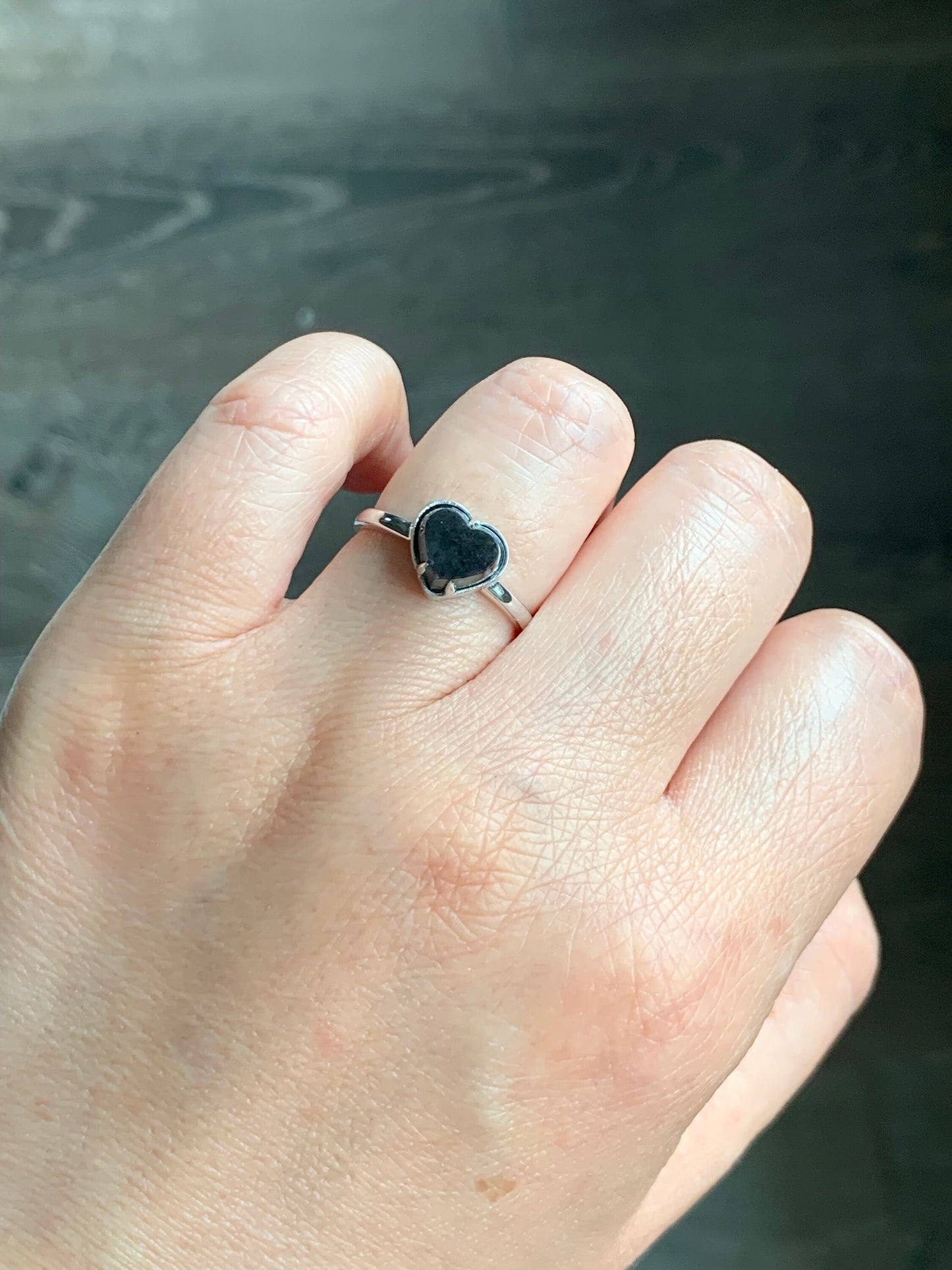 Certified Natural Burmese Icy Translucent Dark Wuji Jadeite Heart Ring 18K White Gold Size 7.25 2.41g 天然缅甸冰乌鸡翡翠爱心蛋面镶嵌戒指 7045