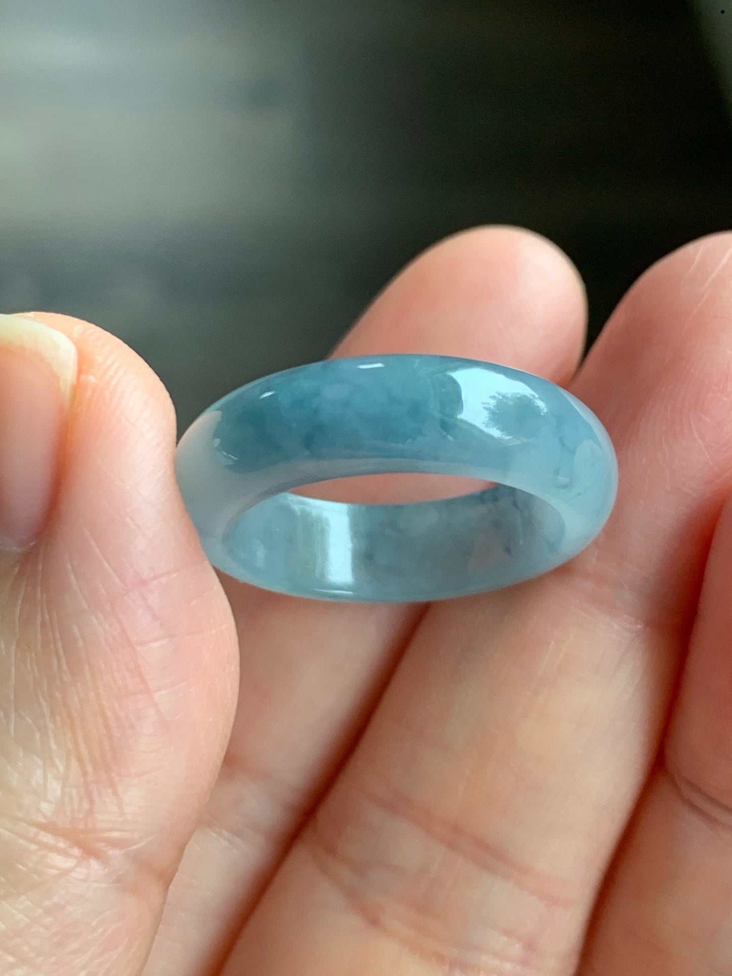 Stunning Natural Guatemalan Icy Translucent Gelatinous Light Purplish Blue Jadeite w/ Dark Blue Marbling Band Ring Sz 8 天然冰危蓝紫飘花翡翠戒圈 WPH114F