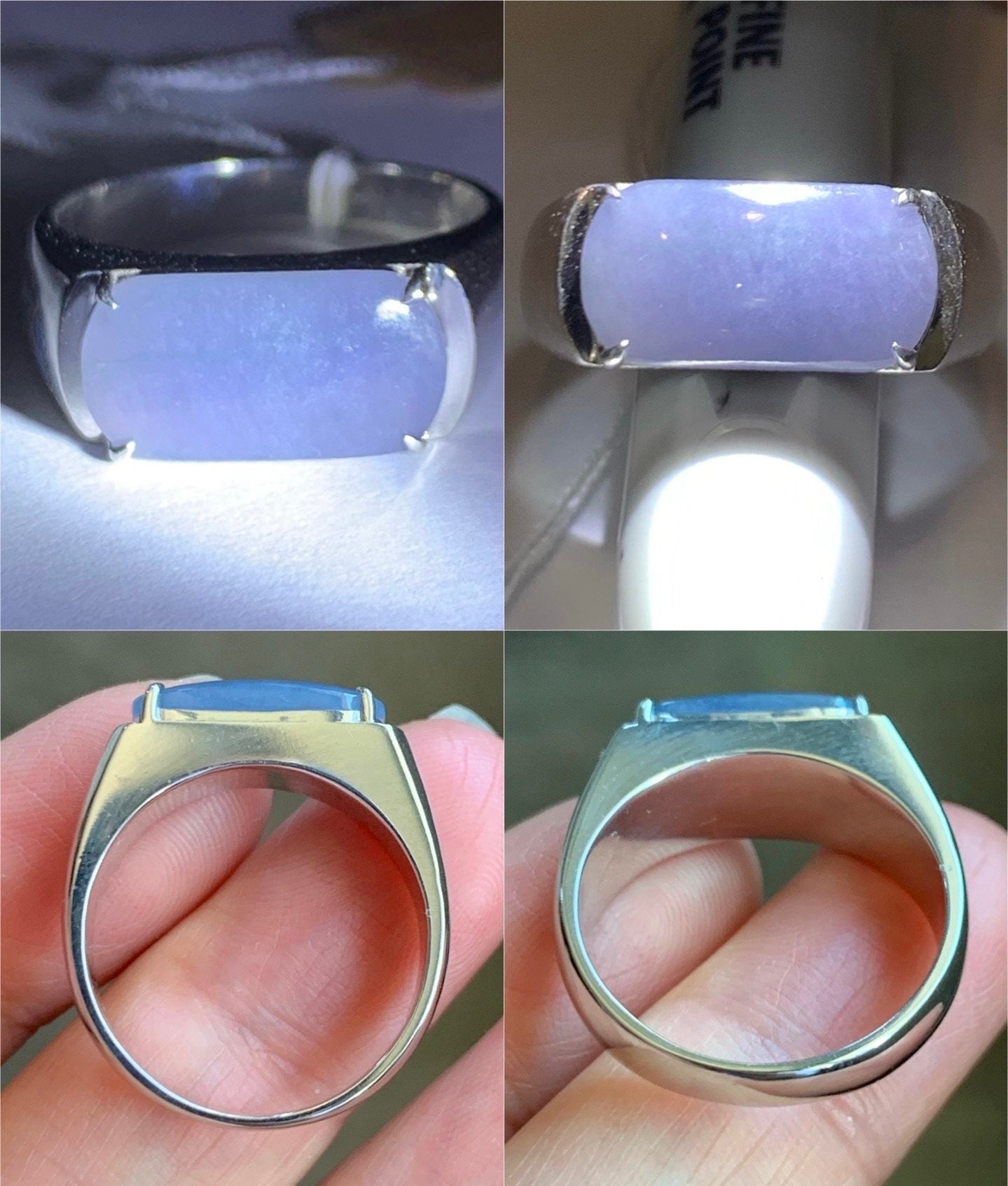 Certified Natural Guatemalan Purplish Blue Jadeite Saddle Band Ring Size 9 Sterling Silver 9.20g 天然冰危蓝紫翡翠马鞍订制银镶戒指 1465
