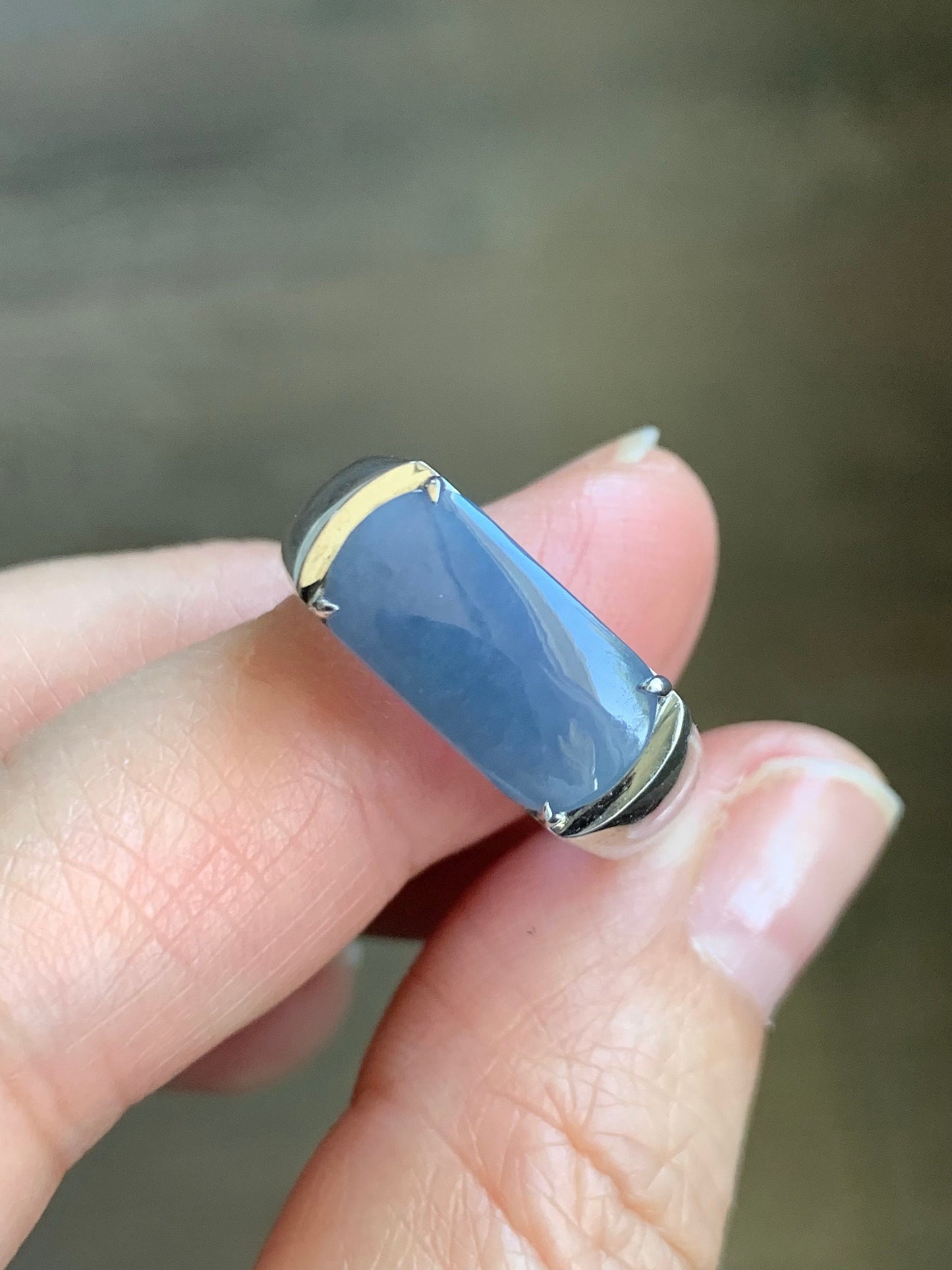Certified Natural Guatemalan Purplish Blue Jadeite Saddle Band Ring Size 9 Sterling Silver 9.20g 天然冰危蓝紫翡翠马鞍订制银镶戒指 1465