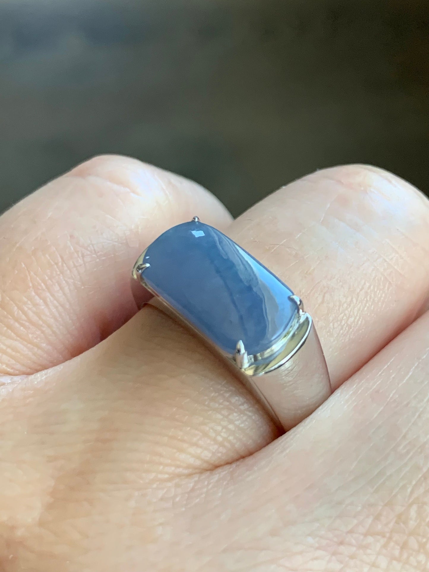Certified Natural Guatemalan Purplish Blue Jadeite Saddle Band Ring Size 9 Sterling Silver 9.20g 天然冰危蓝紫翡翠马鞍订制银镶戒指 1465