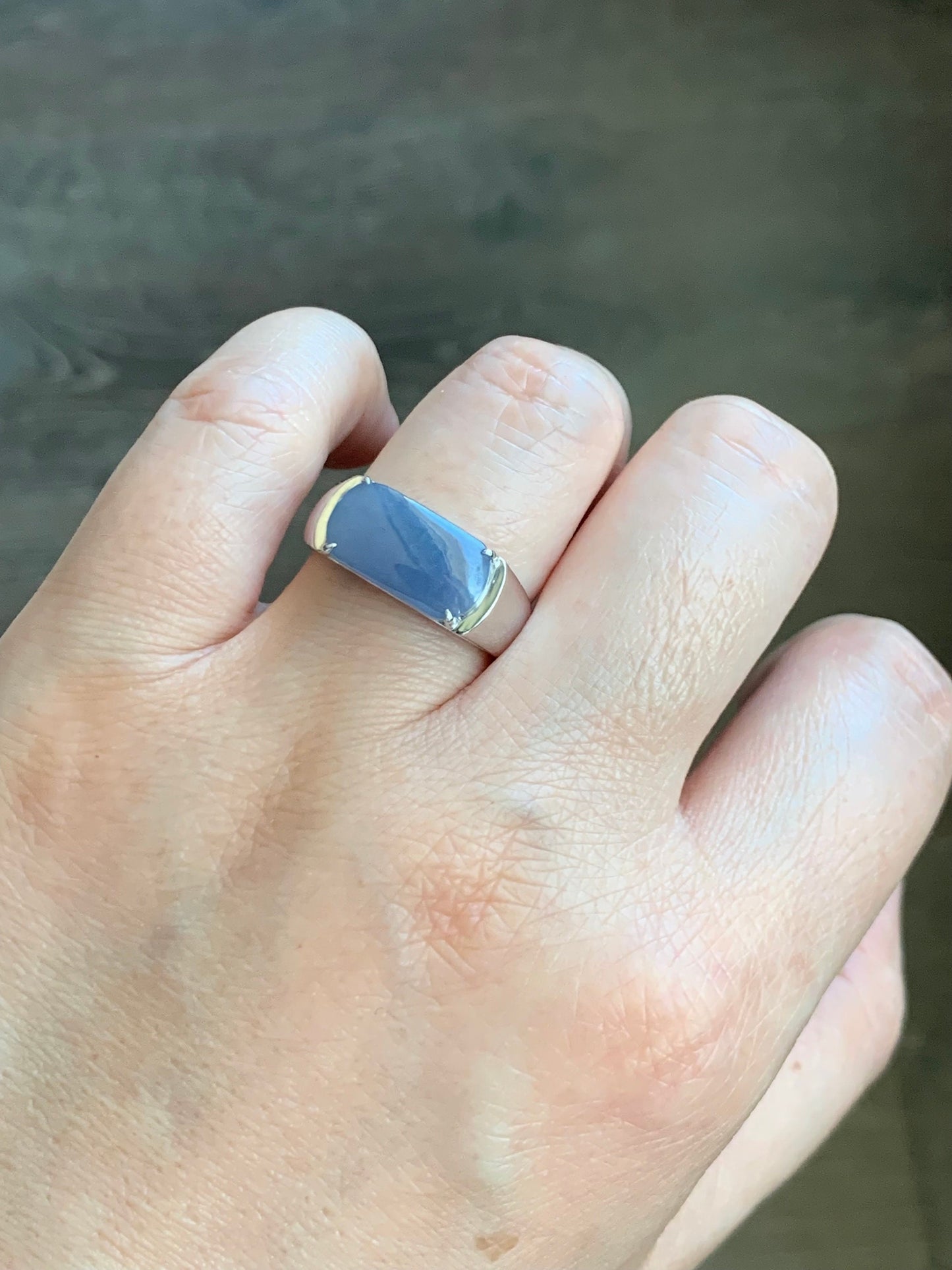 Certified Natural Guatemalan Purplish Blue Jadeite Saddle Band Ring Size 9 Sterling Silver 9.20g 天然冰危蓝紫翡翠马鞍订制银镶戒指 1465