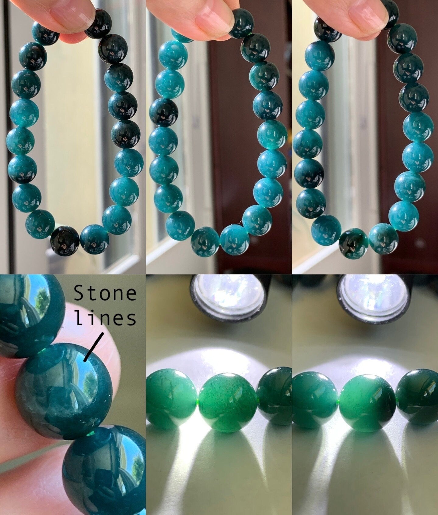 Natural Guatemalan Grade A Icy Translucent Deep Blue Jadeite Beaded Bracelet Stretchy 9.5mm 6.75" 30g 天然冰危深蓝翡翠大卡手串 WSHL325