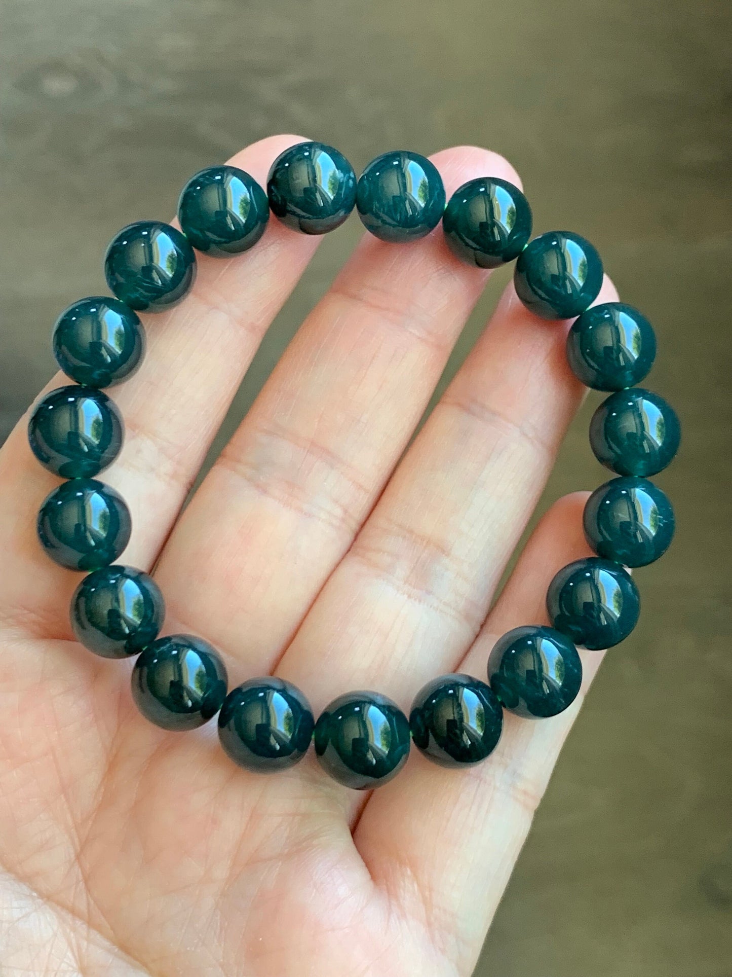 Natural Guatemalan Grade A Icy Translucent Deep Blue Jadeite Beaded Bracelet Stretchy 9.5mm 6.75" 30g 天然冰危深蓝翡翠大卡手串 WSHL325