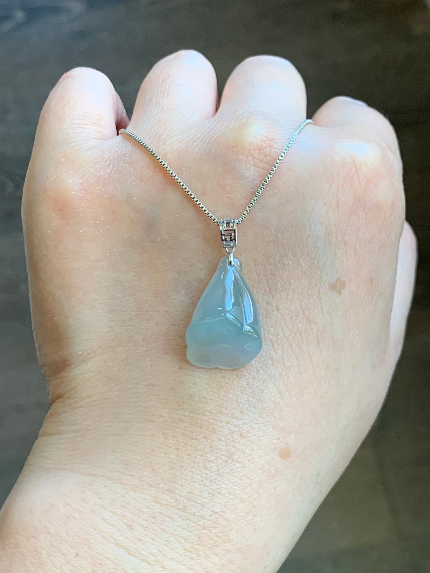 Natural Burmese Icy Translucent Gelatinous Light Green Jadeite Carved Lotus Pod Pendant 18K White Gold 天然缅甸冰晴底翡翠莲蓬镶嵌吊坠