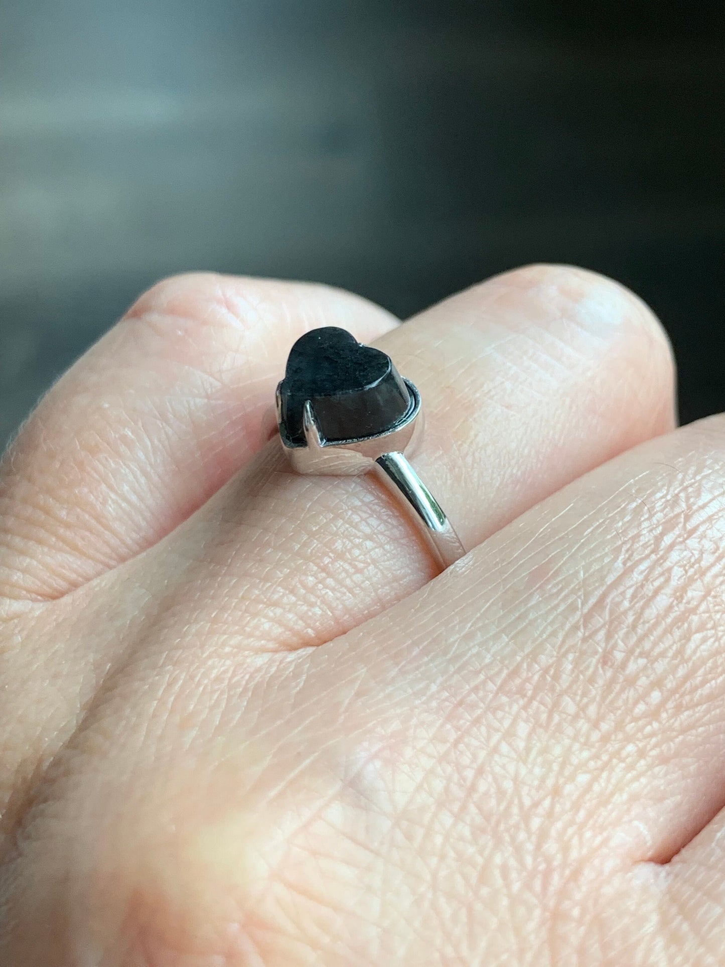 Certified Natural Burmese Icy Translucent Dark Wuji Jadeite Heart Ring 18K White Gold Size 7.25 2.41g 天然缅甸冰乌鸡翡翠爱心蛋面镶嵌戒指 7045