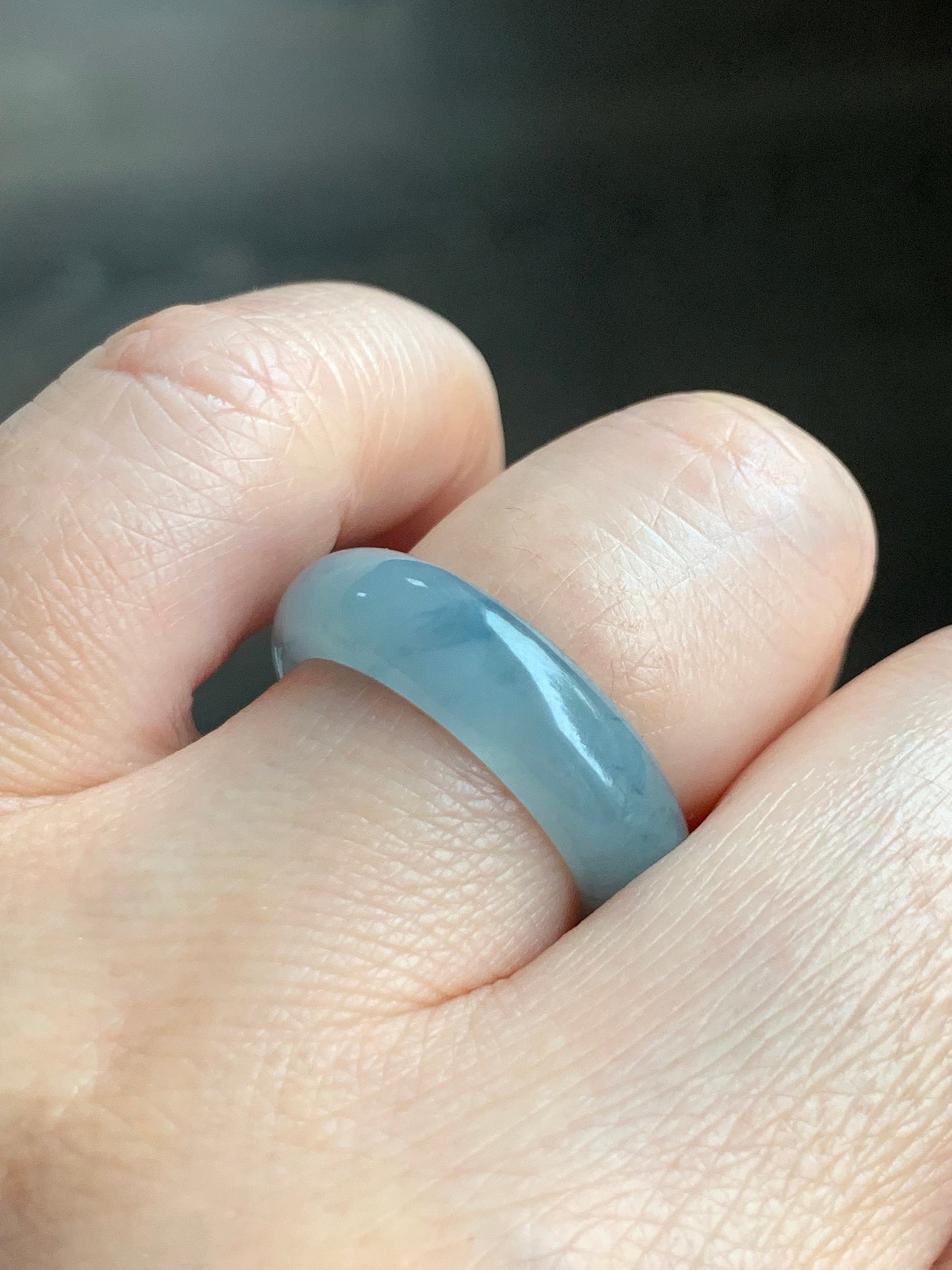 Stunning Natural Guatemalan Icy Translucent Gelatinous Light Purplish Blue Jadeite w/ Dark Blue Marbling Band Ring Sz 8 天然冰危蓝紫飘花翡翠戒圈 WPH114F