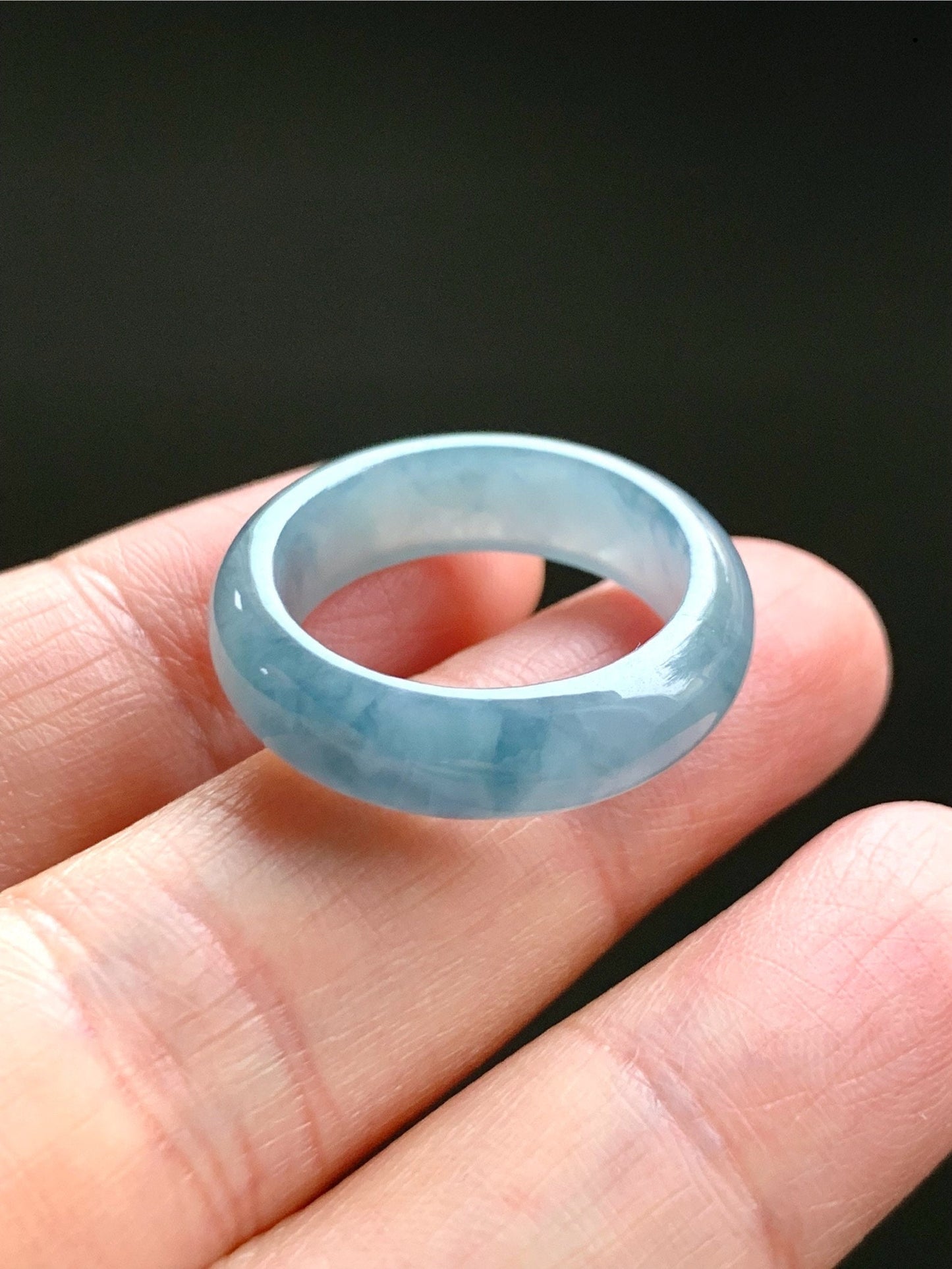 Stunning Natural Guatemalan Icy Translucent Gelatinous Light Purplish Blue Jadeite w/ Dark Blue Marbling Band Ring Sz 8 天然冰危蓝紫飘花翡翠戒圈 WPH114F