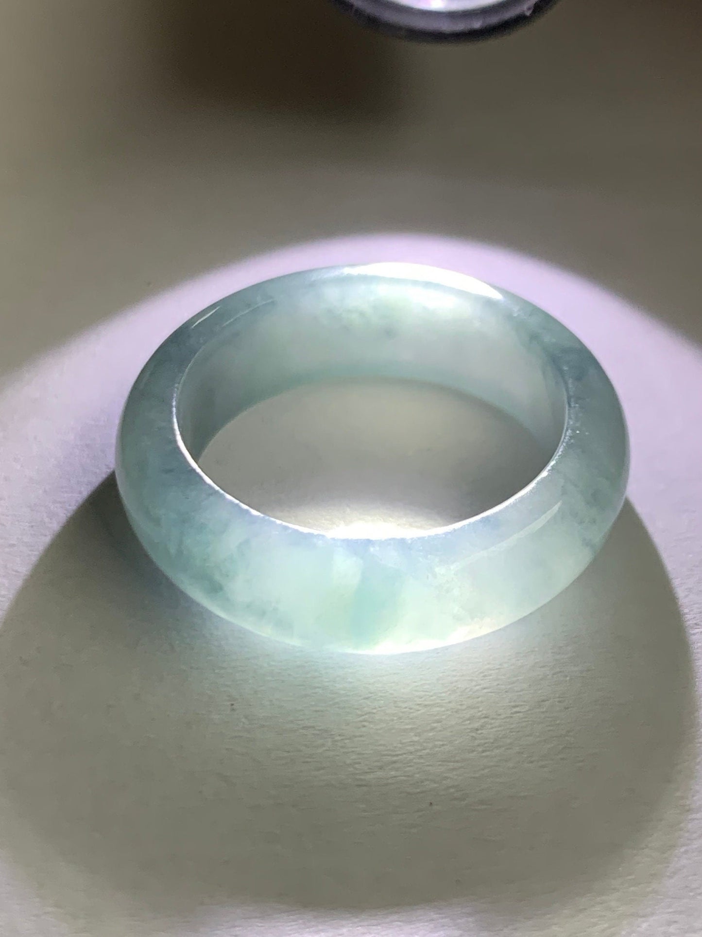 Stunning Natural Guatemalan Icy Translucent Gelatinous Light Purplish Blue Jadeite w/ Dark Blue Marbling Band Ring Sz 8 天然冰危蓝紫飘花翡翠戒圈 WPH114F
