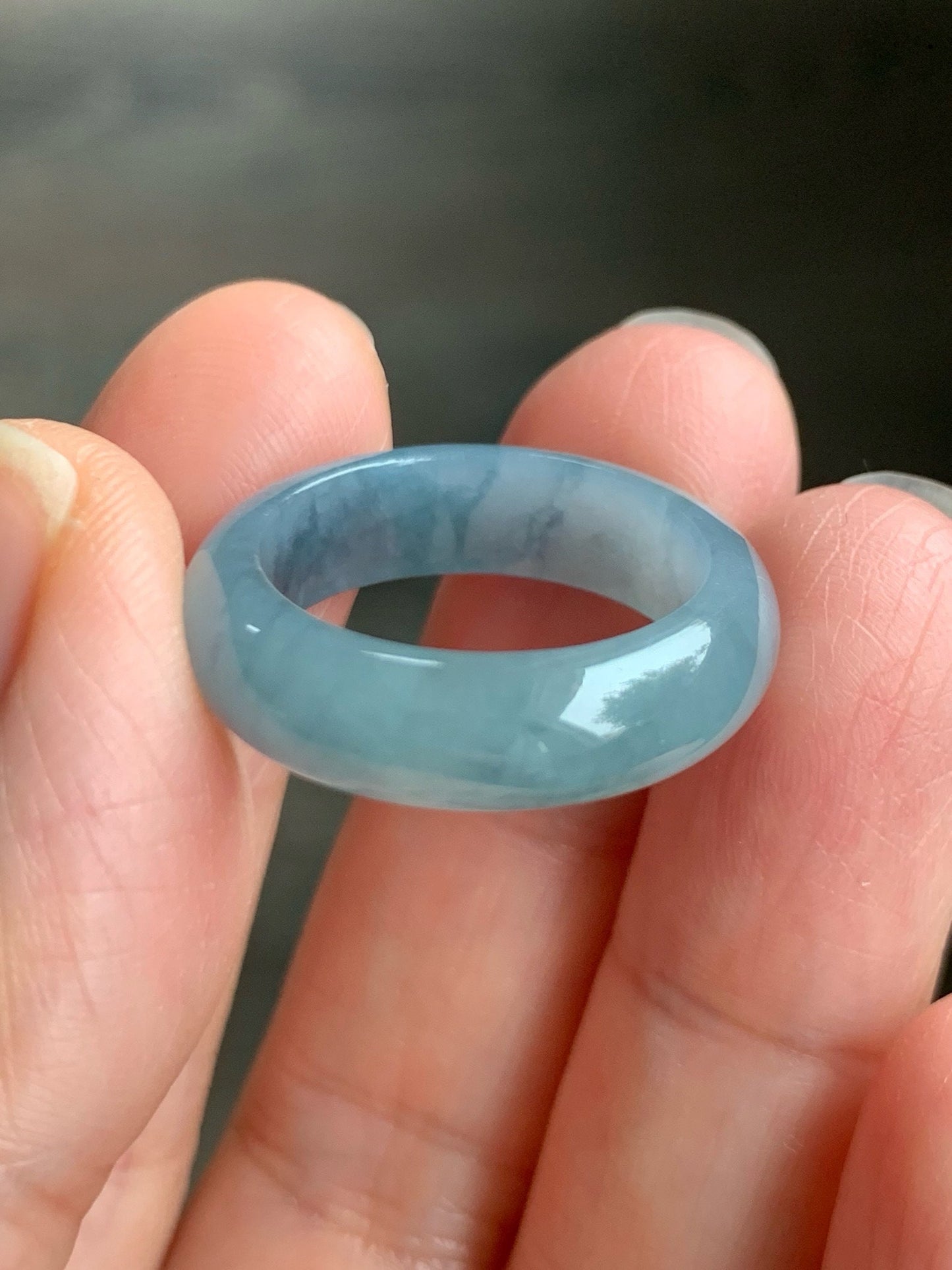 Stunning Natural Guatemalan Icy Translucent Gelatinous Light Purplish Blue Jadeite w/ Dark Blue Marbling Band Ring Sz 8 天然冰危蓝紫飘花翡翠戒圈 WPH114F