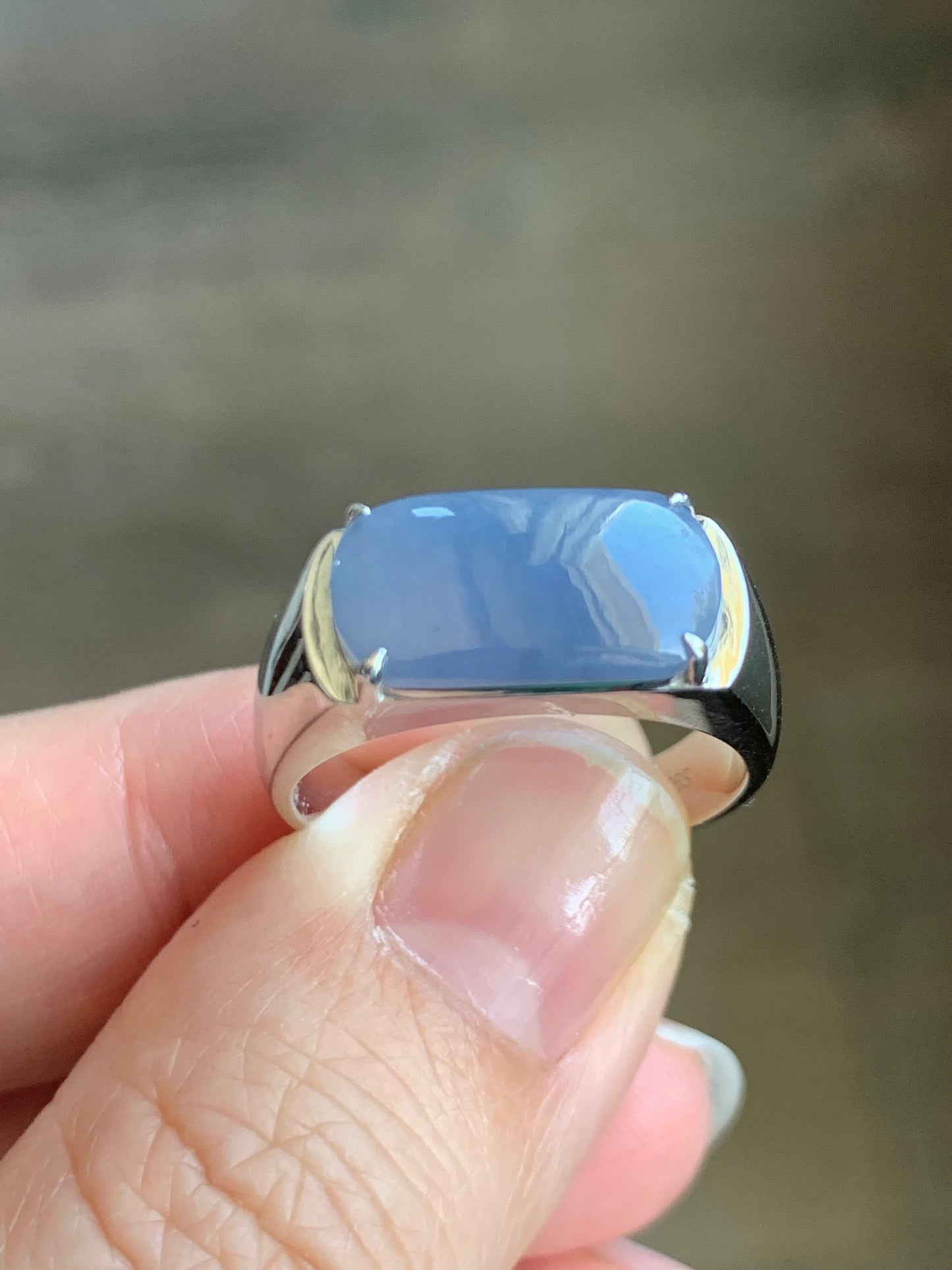 Certified Natural Guatemalan Purplish Blue Jadeite Saddle Band Ring Size 9 Sterling Silver 9.20g 天然冰危蓝紫翡翠马鞍订制银镶戒指 1465
